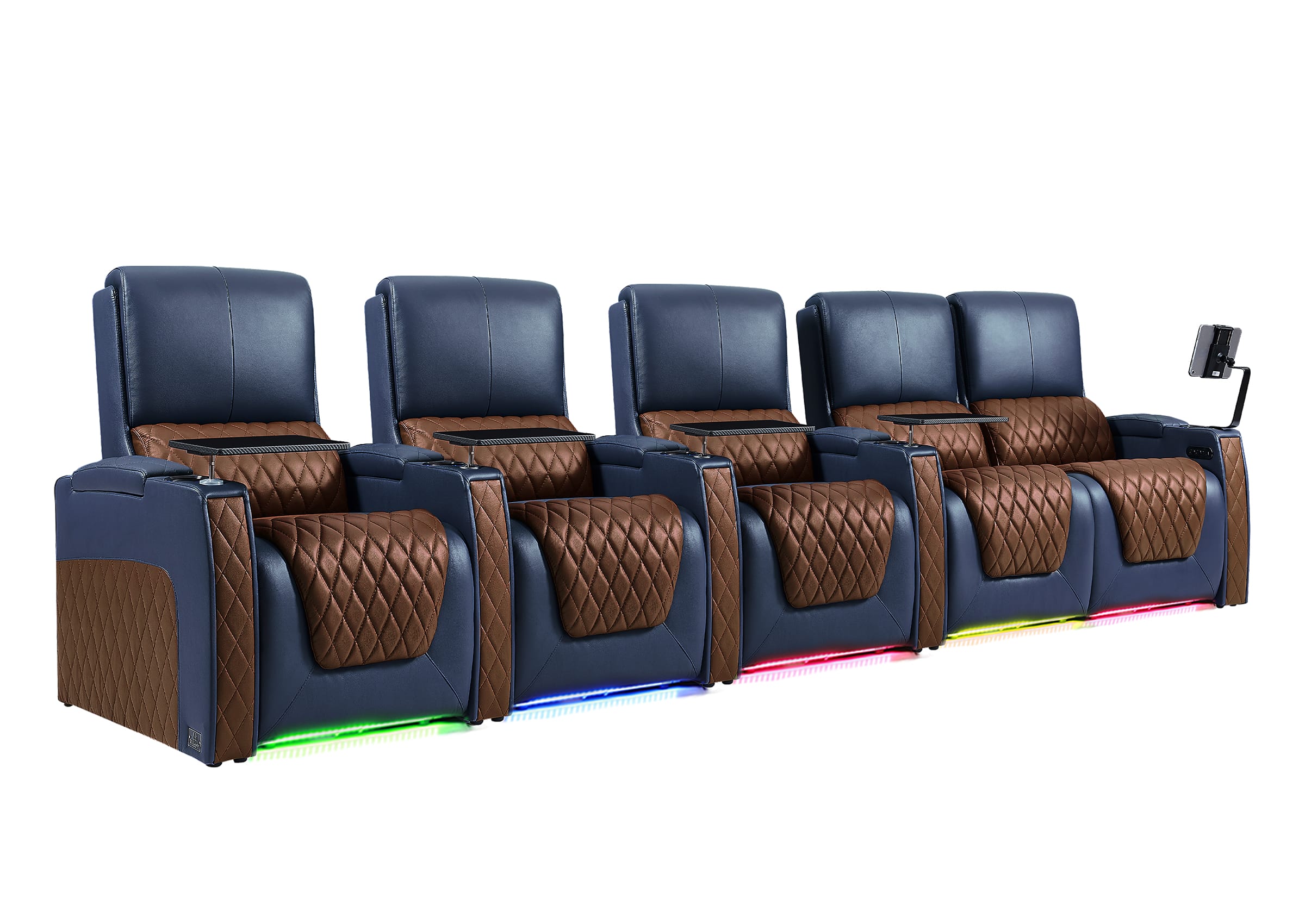 Weilianda AstroUltra Series Blue Custom Dual-Tone 5 Seater Couch Recliner with Adjustable Headrest & Lighting