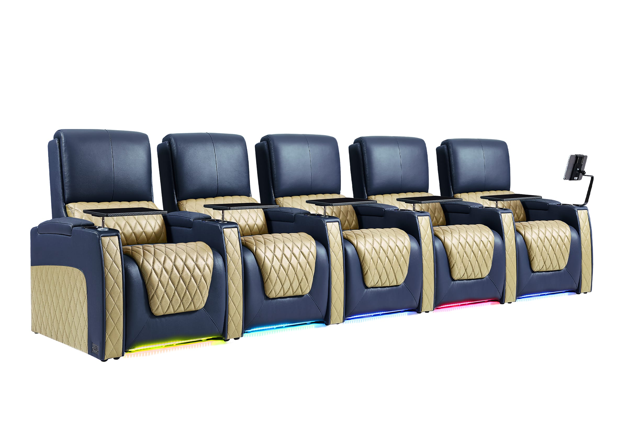 Weilianda AstroUltra Series Blue Custom Dual-Tone 5 Seater Couch Recliner with Adjustable Headrest & Lighting