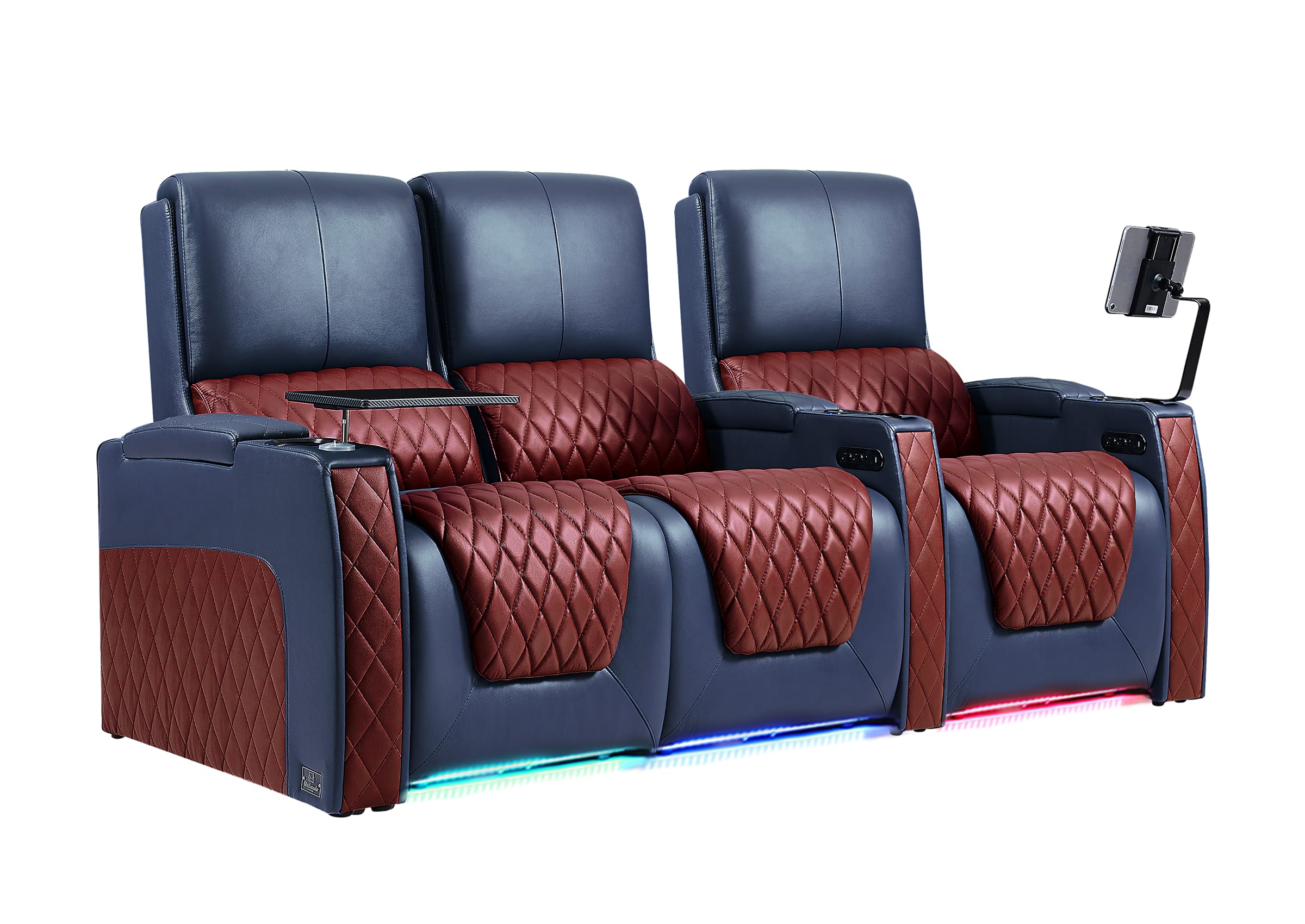Weilianda AstroUltra Series Blue Custom Dual-Color 3-Seat Home Theater Recliner with Power Headrest & Footrest