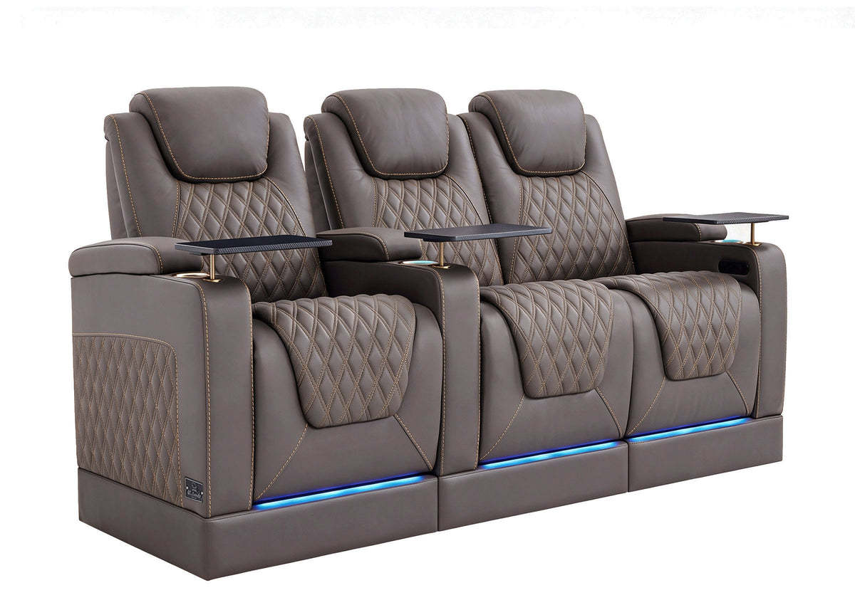 Weilianda Chic Riser Series Home Theater Seating Row of 3 | Gold Accent Chair with LED Lighting
