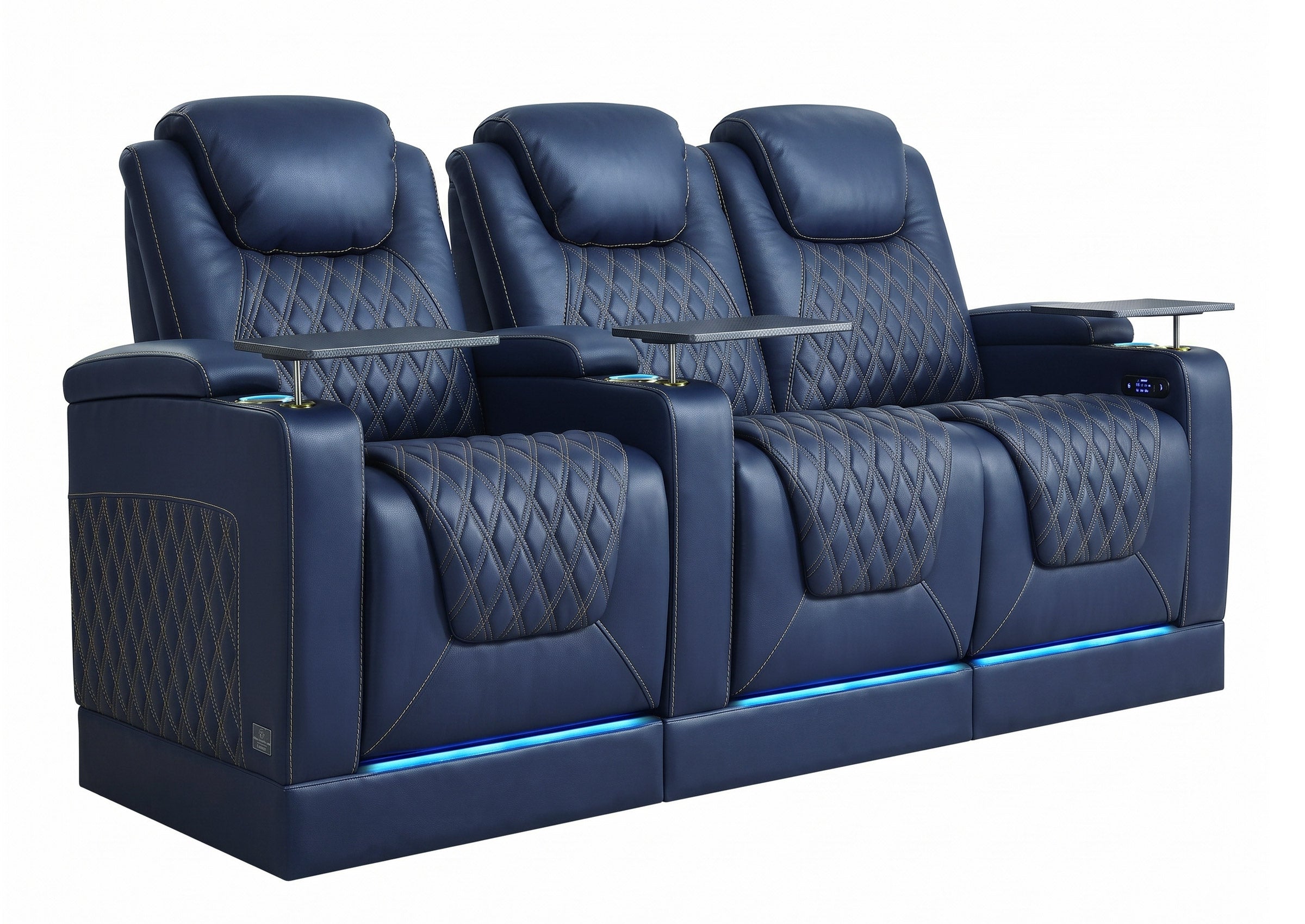 Weilianda Chic Riser Series Home Theater Seating Row of 3 | Gold Accent Chair with LED Lighting