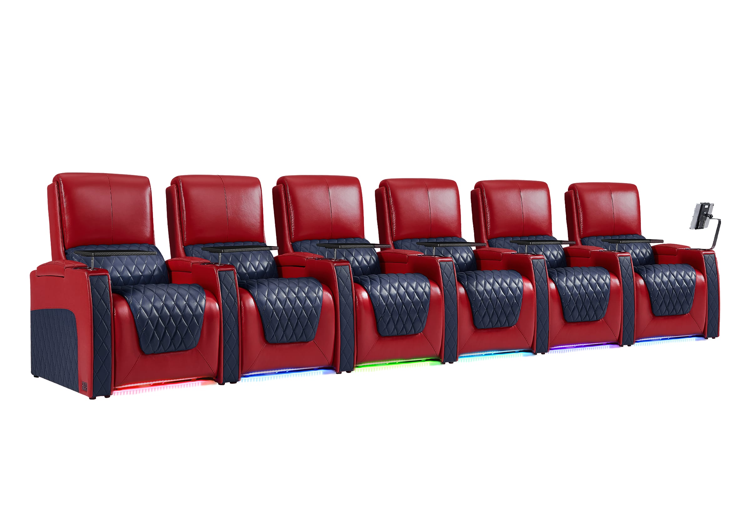 Weilianda AstroUltra Series Red Custom Dual-Tone Leather Theater Couch with RGB Lighting 6-Seat