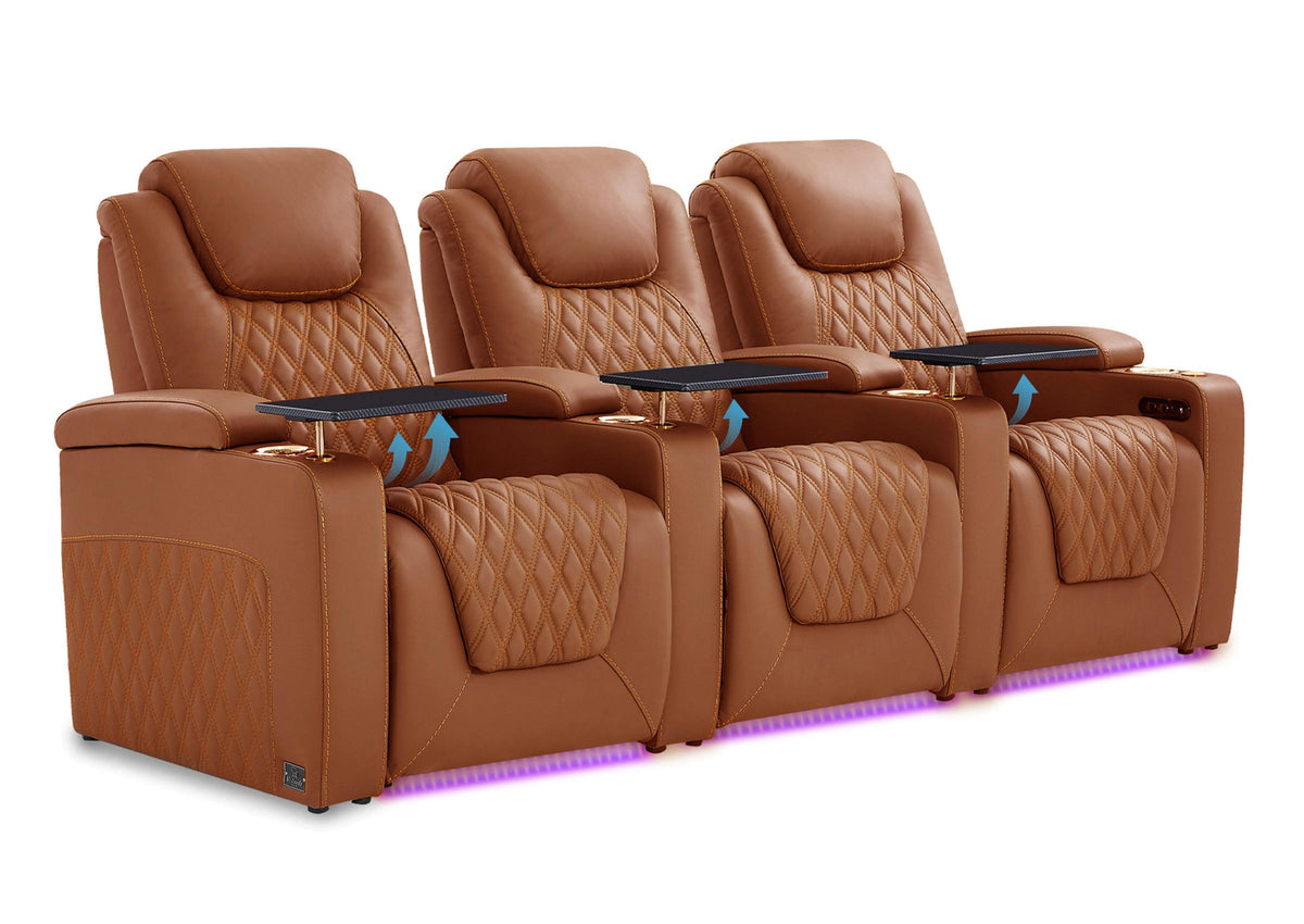 Weilianda Chic Lumbar Series Leather Seating Row of 3 with Built-In Lumbar Support for Home Theater