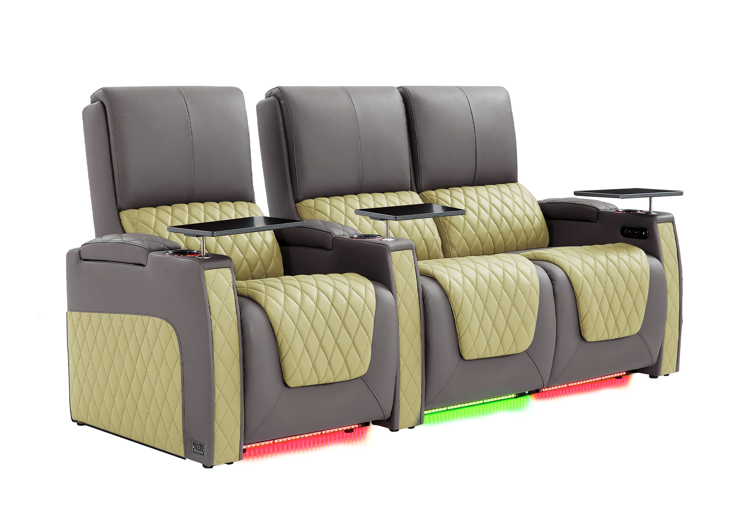 Weilianda AstroUltra Series Grey Custom Two-Tone 3-Seat Power Home Theater Recliner with Ambient Lighting