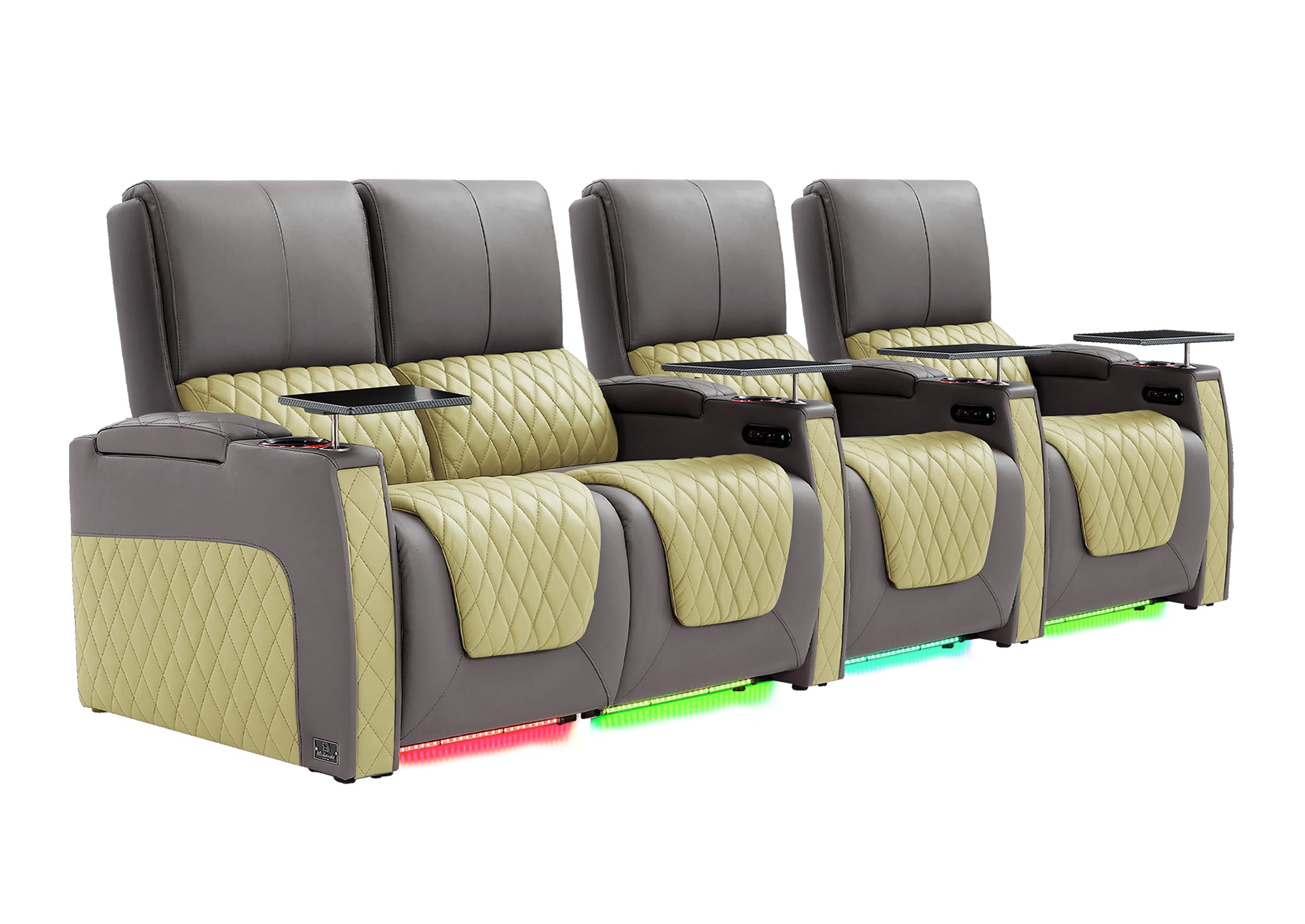 Weilianda AstroUltra Series Grey Custom Two-Tone 4 Seat Media Room Couch with Adjustable Headrest & Lighting
