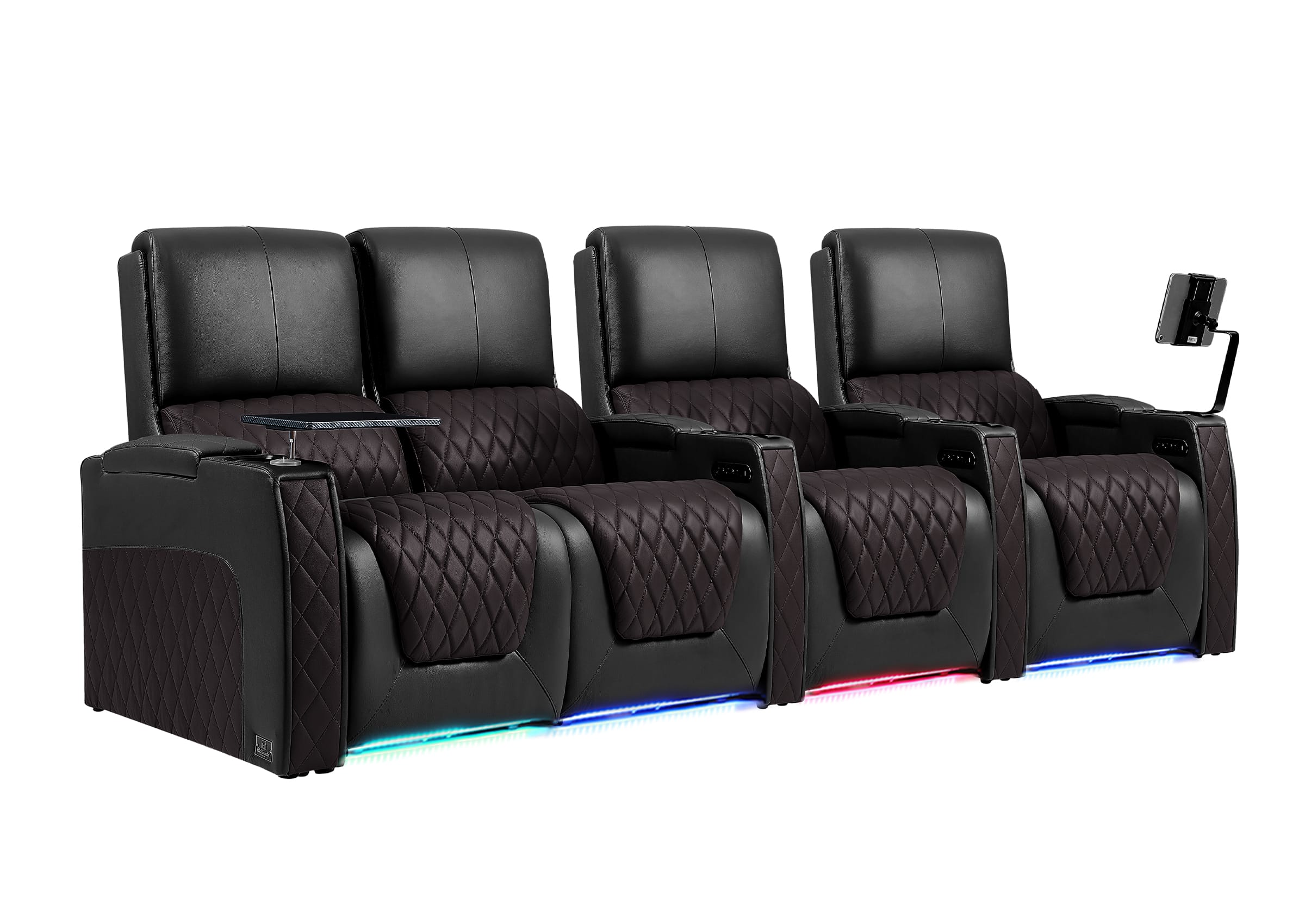 Weilianda AstroUltra Series Black Custom Two-Tone Movie Theater Chairs with Ambient Lighting & USB Ports 4-Seater