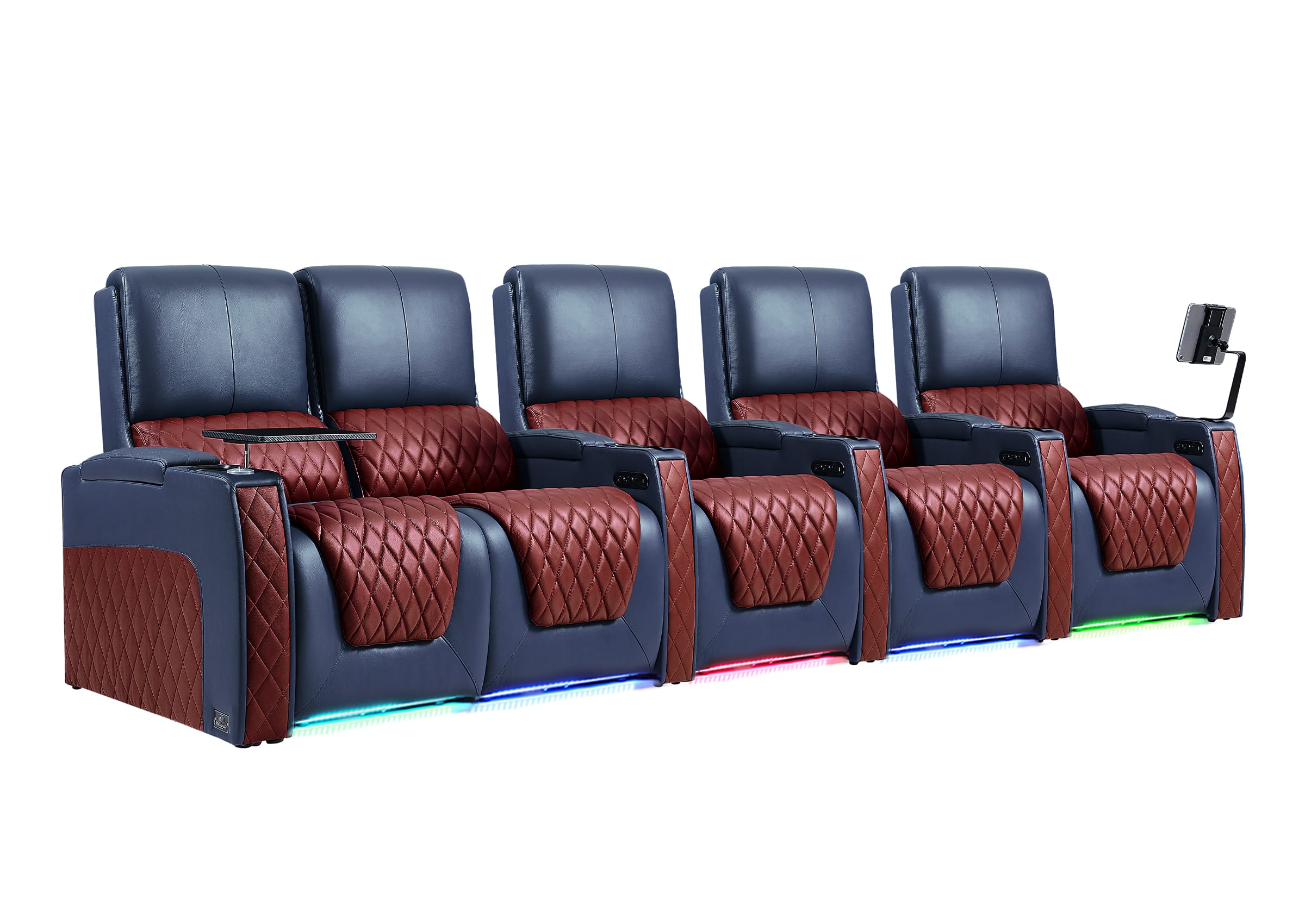 Weilianda AstroUltra Series Blue Custom Dual-Tone 5 Seater Couch Recliner with Adjustable Headrest & Lighting