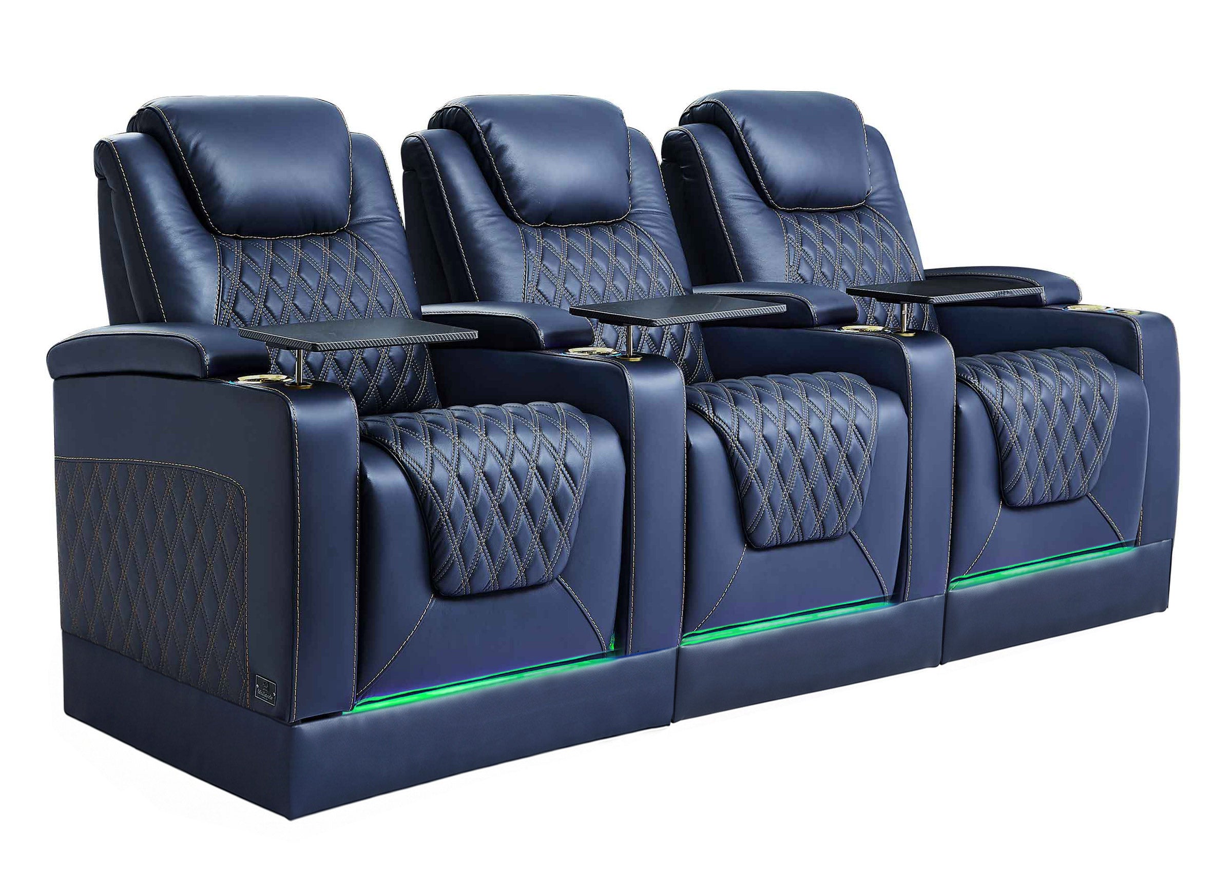 Weilianda Chic Riser Series Home Theater Seating Row of 3 | Gold Accent Chair with LED Lighting