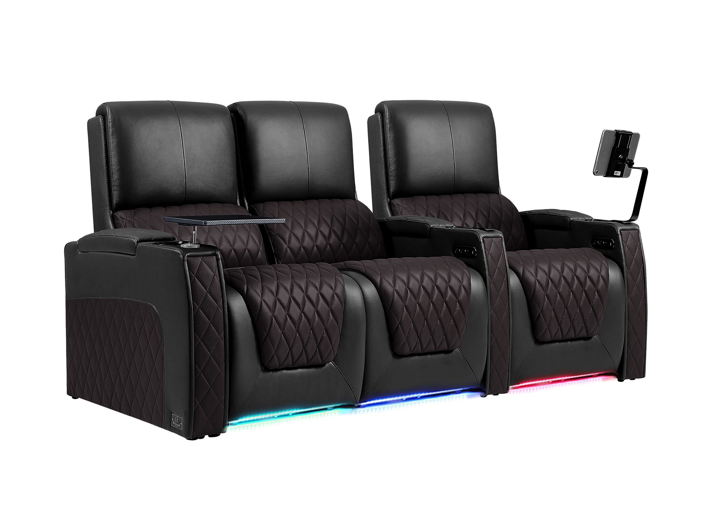 Weilianda AstroUltra Series Black Custom Dual-Color Genuine Leather Recliner with Zero Gravity Couch 3 Seats