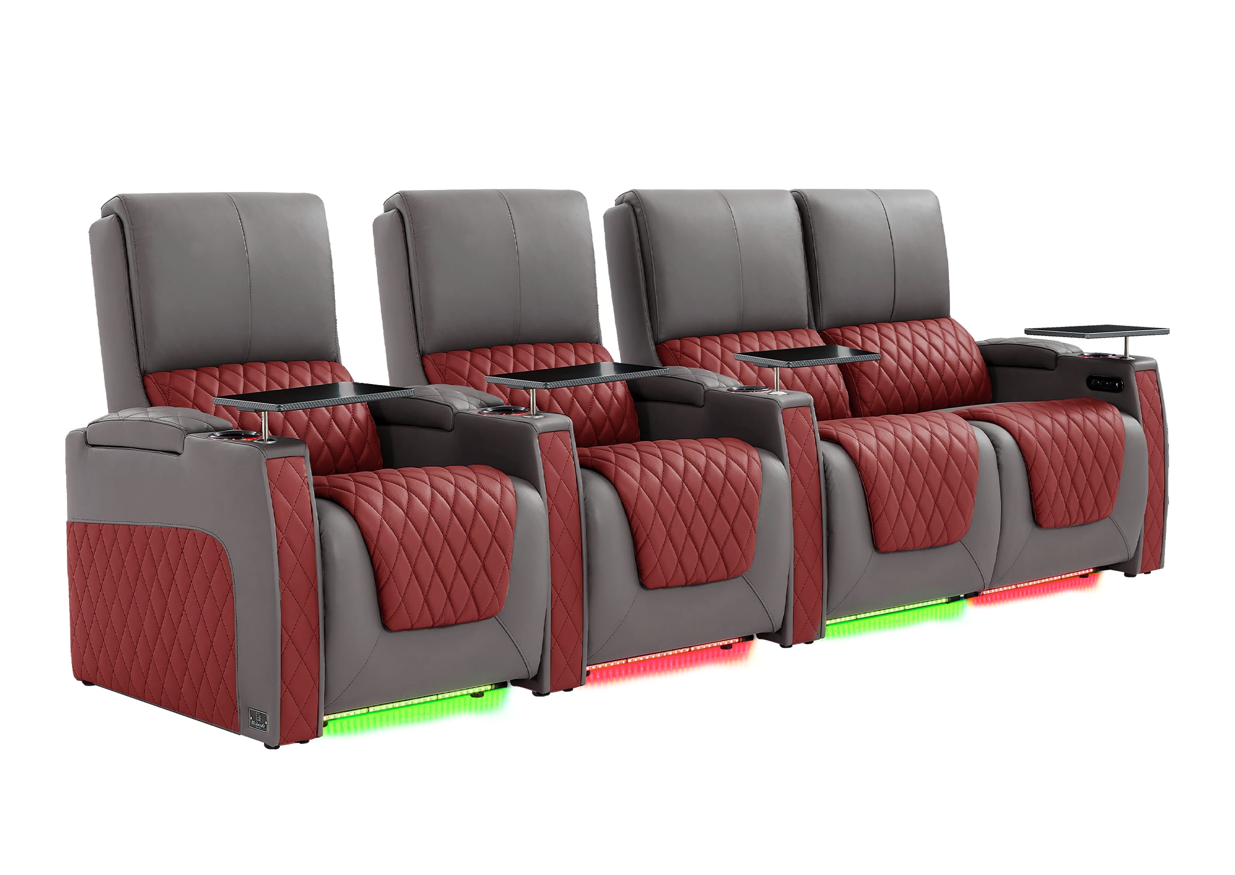 Weilianda AstroUltra Series Grey Custom Two-Tone 4 Seat Media Room Couch with Adjustable Headrest & Lighting