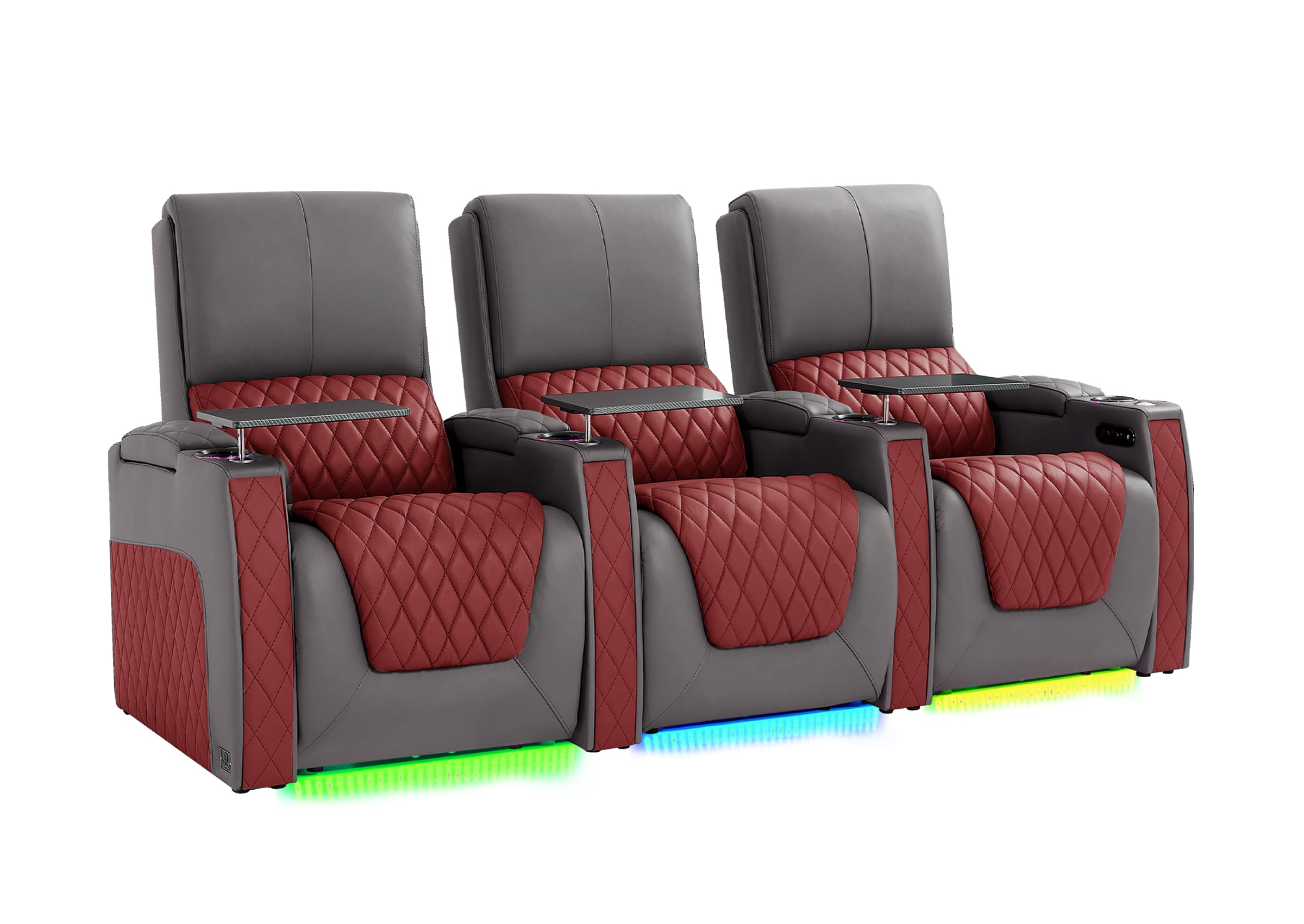 Weilianda AstroUltra Series Grey Custom Two-Tone 3-Seat Power Home Theater Recliner with Ambient Lighting