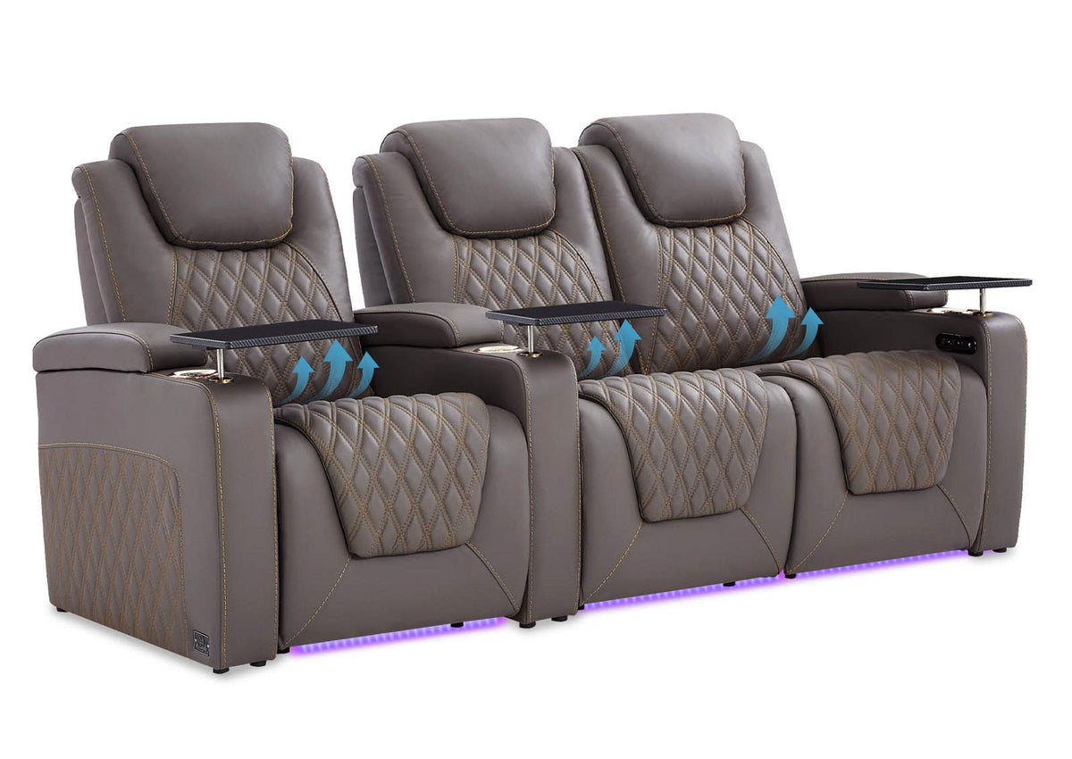 Weilianda Chic Lumbar Series Leather Seating Row of 3 with Built-In Lumbar Support for Home Theater