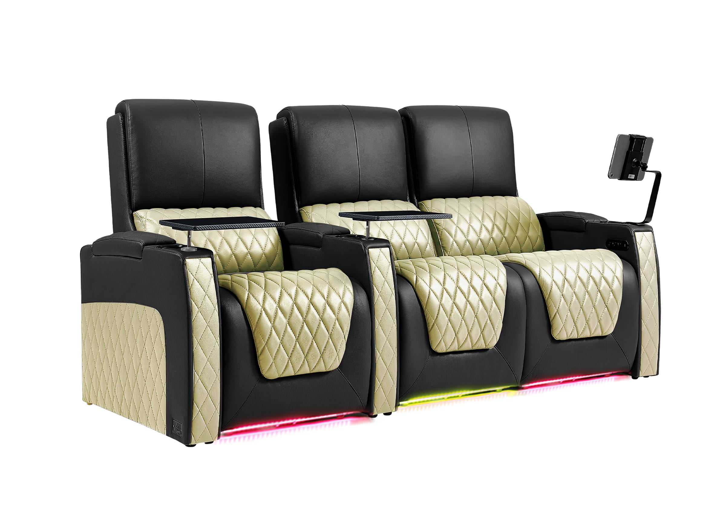 Weilianda AstroUltra Series Black Custom Dual-Color Genuine Leather Recliner with Zero Gravity Couch 3 Seats