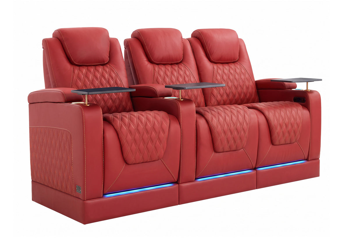 Weilianda Chic Riser Series Home Theater Seating Row of 3 | Gold Accent Chair with LED Lighting