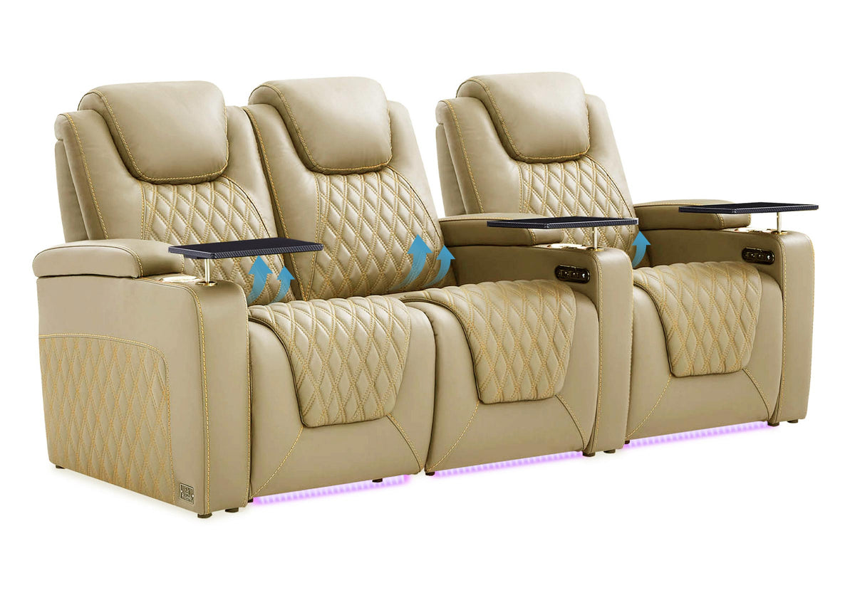 Weilianda Chic Lumbar Series Leather Seating Row of 3 with Built-In Lumbar Support for Home Theater