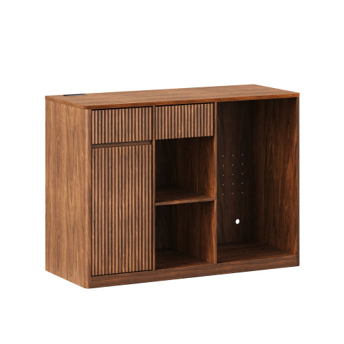 Fluted 51" Bar Cabinet with Fridge Space, Charging Hub & Wine Glass Rack, Black