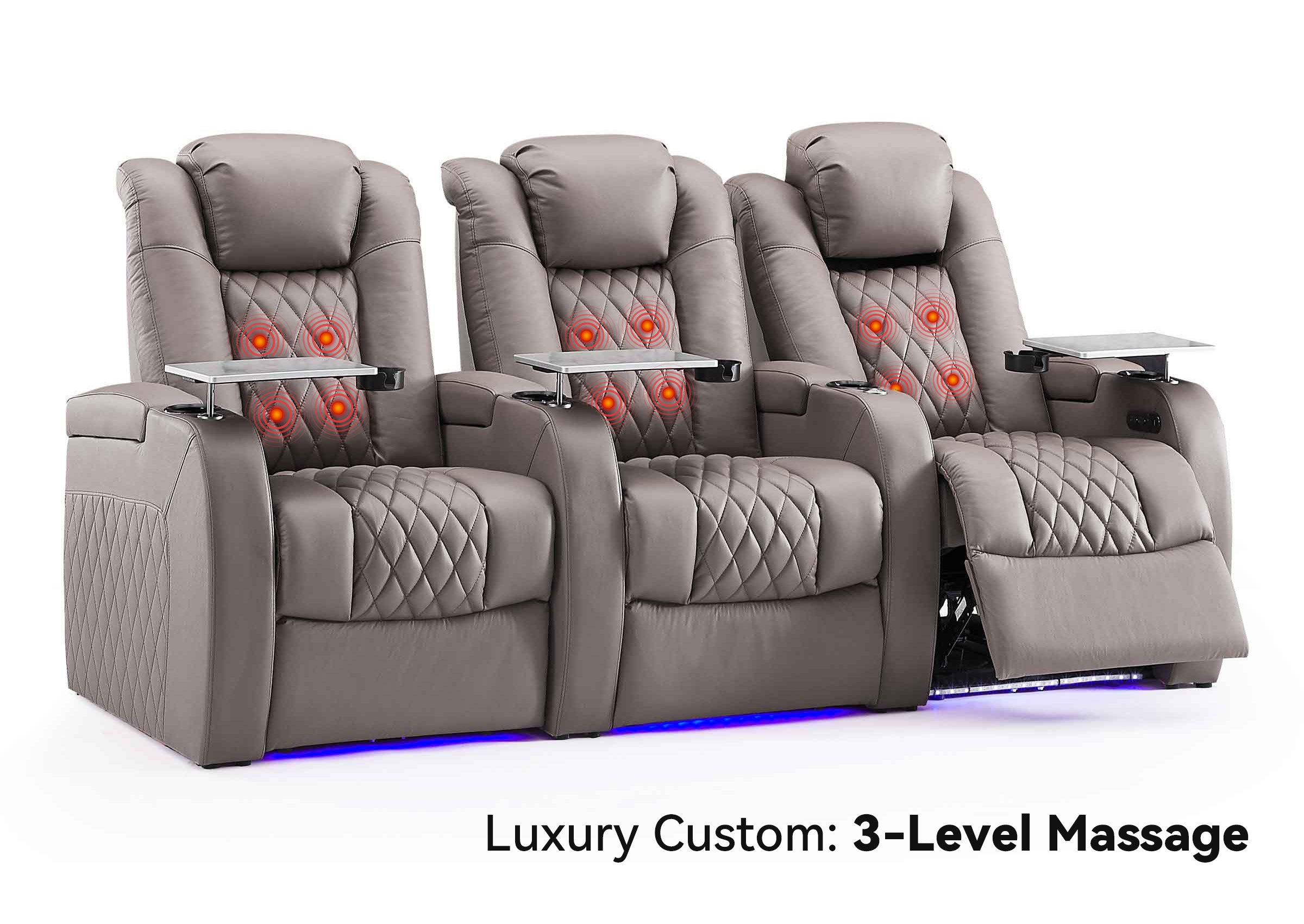 Weilianda Luxury Massage Custom 3-Seater Home Theater Recliners | 3-Level Massage, Top-Grain Leather, Zero Gravity
