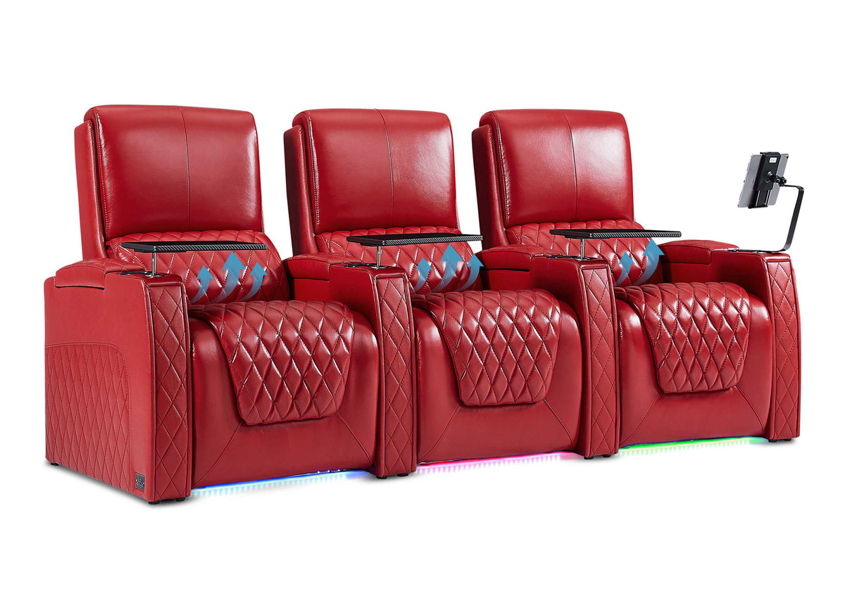 Weilianda AstroUltra Lumbar Series 3-Seat Home Theater Recliner with Ergonomic Lumbar Support | Ambient Lighting for Media Room