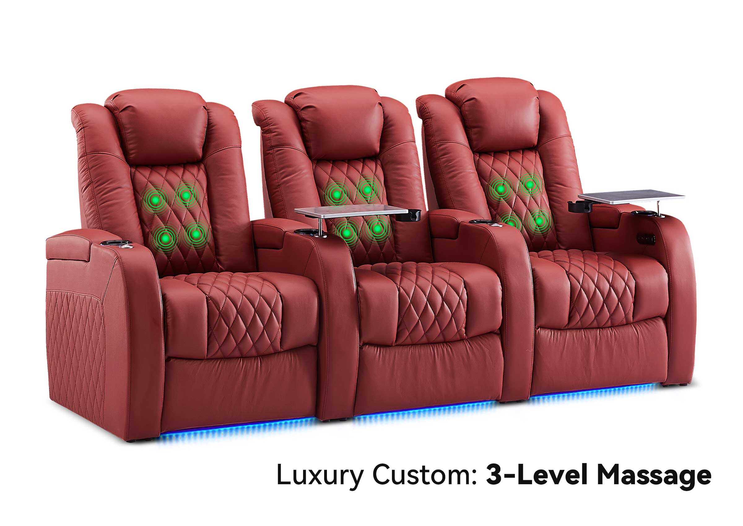 Weilianda Luxury Massage Custom 3-Seater Home Theater Recliners | 3-Level Massage, Top-Grain Leather, Zero Gravity