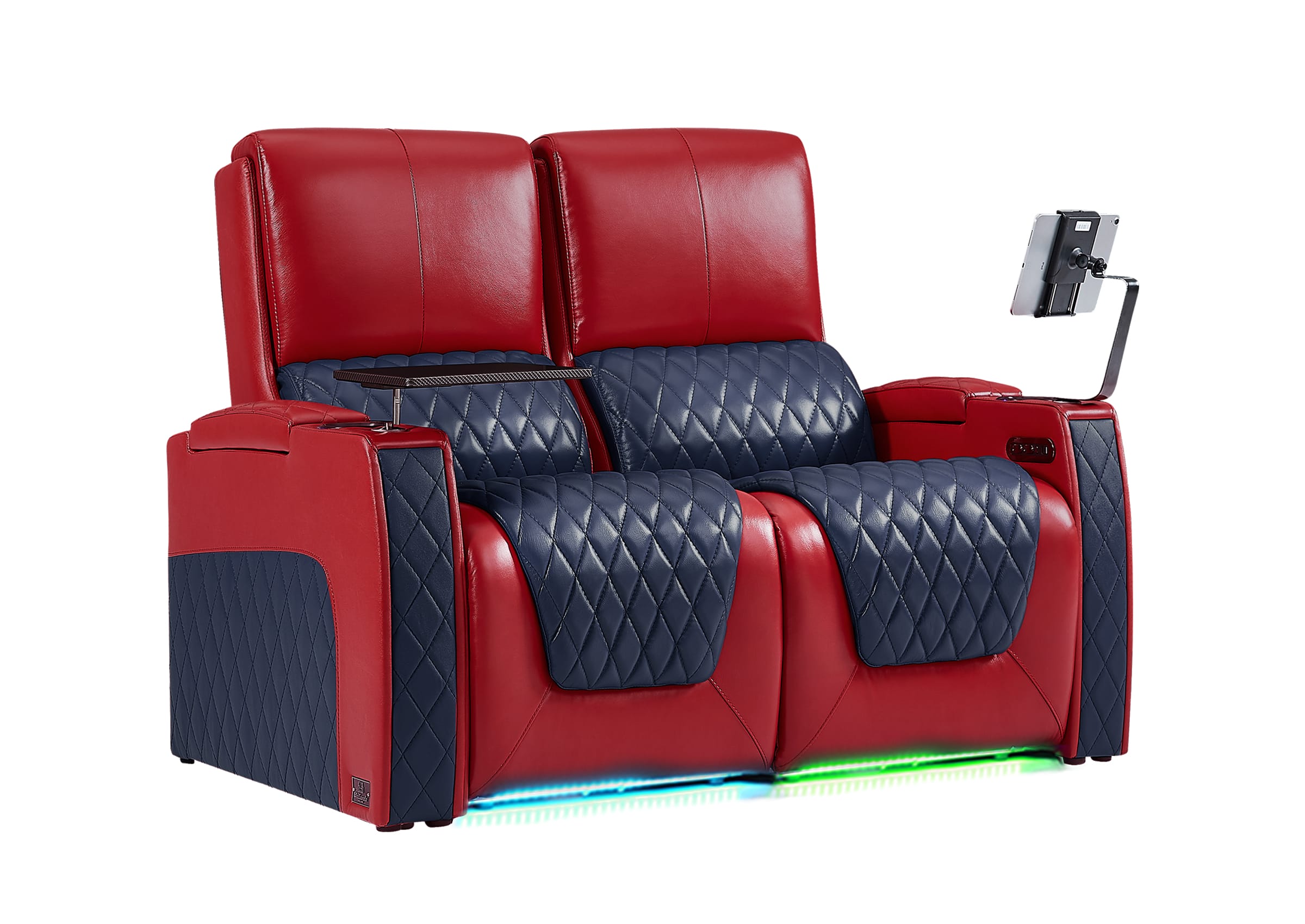Weilianda AstroUltra Series Red Custom Dual-Tone Home Theater Loveseat Recliner with 7-Color LED Lighting
