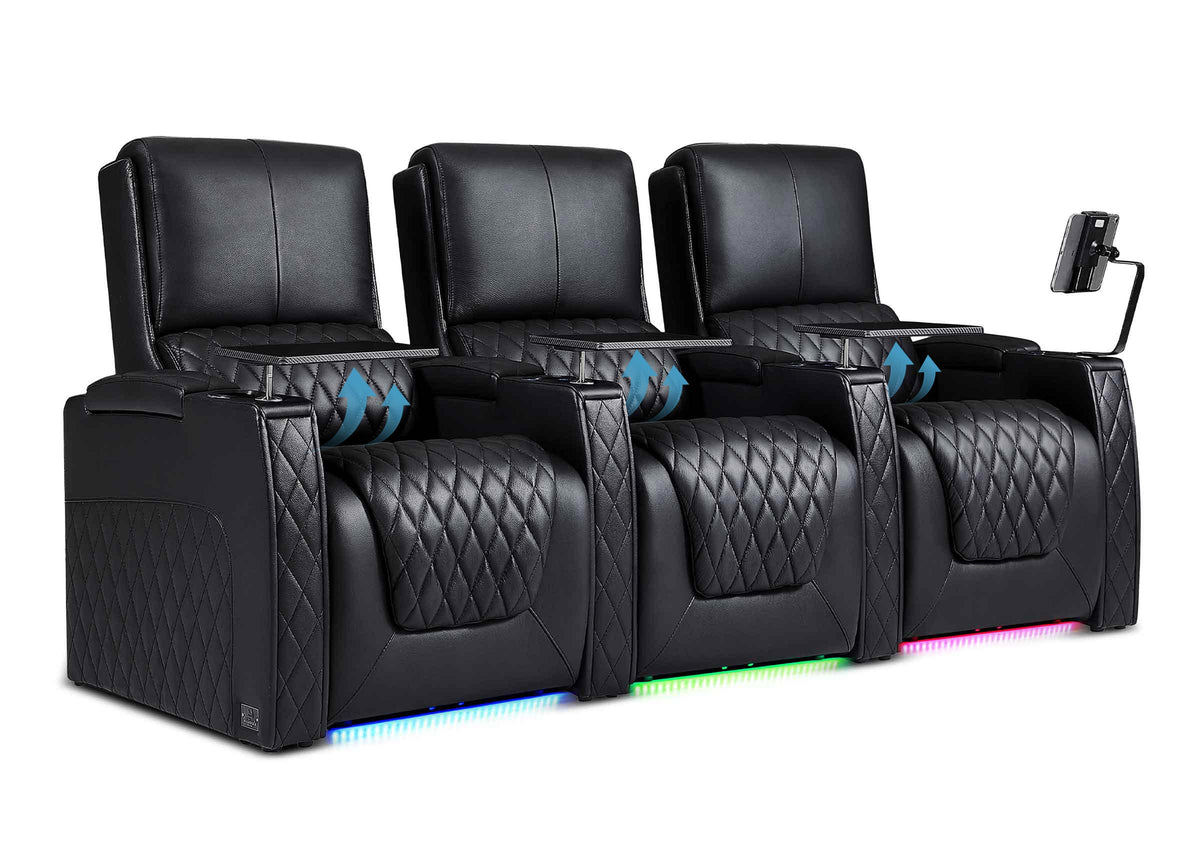 Weilianda AstroUltra Lumbar Series 3-Seat Home Theater Recliner with Ergonomic Lumbar Support | Ambient Lighting for Media Room