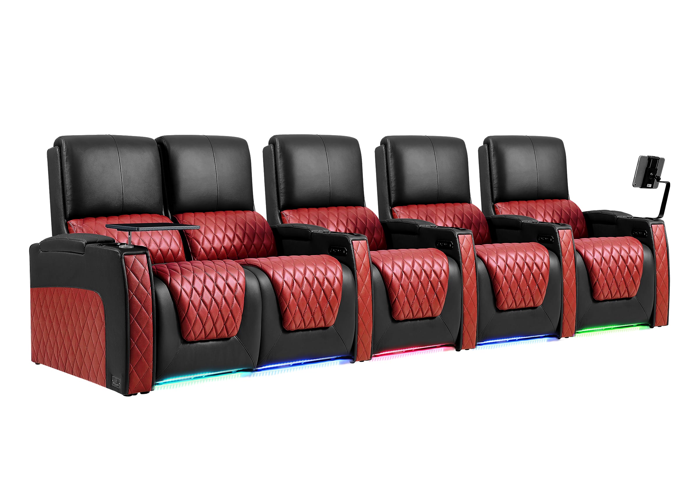 Weilianda AstroUltra Series Black Custom Two-Tone 5-Seat Power Home Theater Sofa with Zero Gravity & Adjustable Headrest