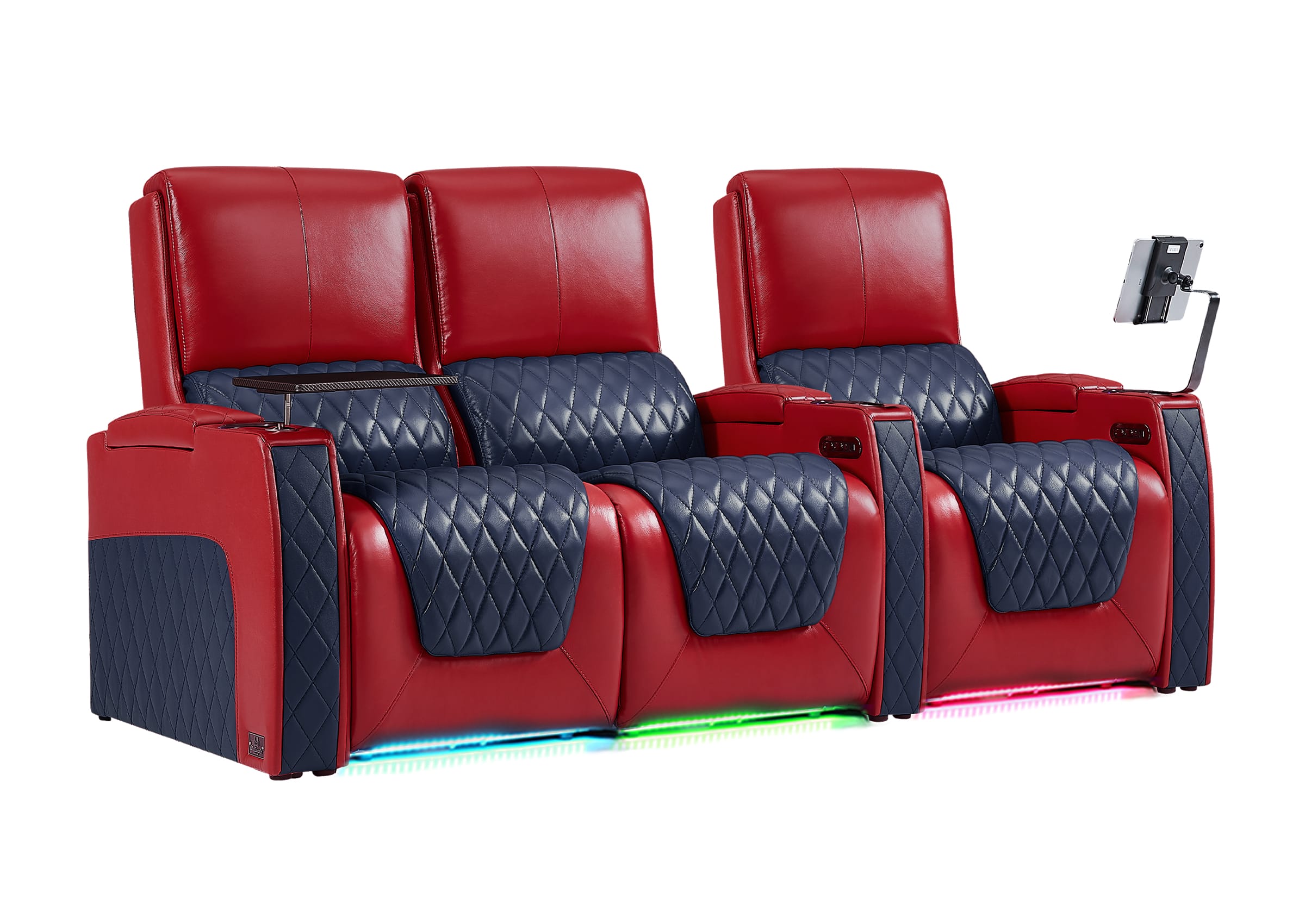 Weilianda AstroUltra Series Red Custom Two-Tone 3-Seat Movie Theater Seats with Adjustable Headrest