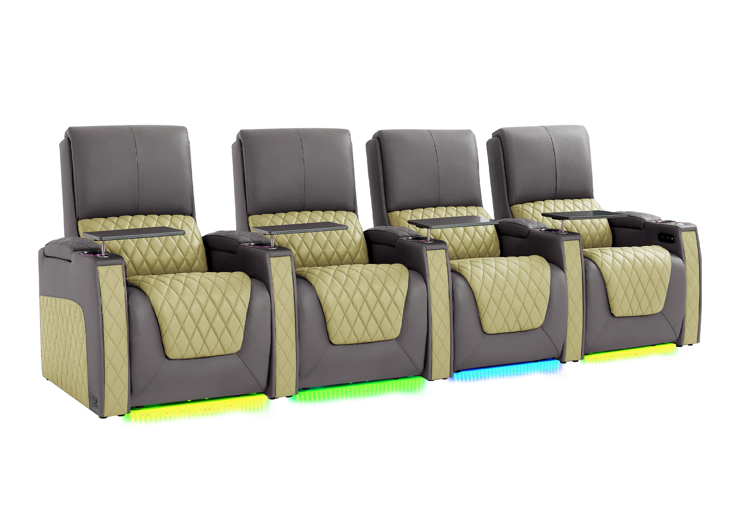 Weilianda AstroUltra Series Grey Custom Two-Tone 4 Seat Media Room Couch with Adjustable Headrest & Lighting