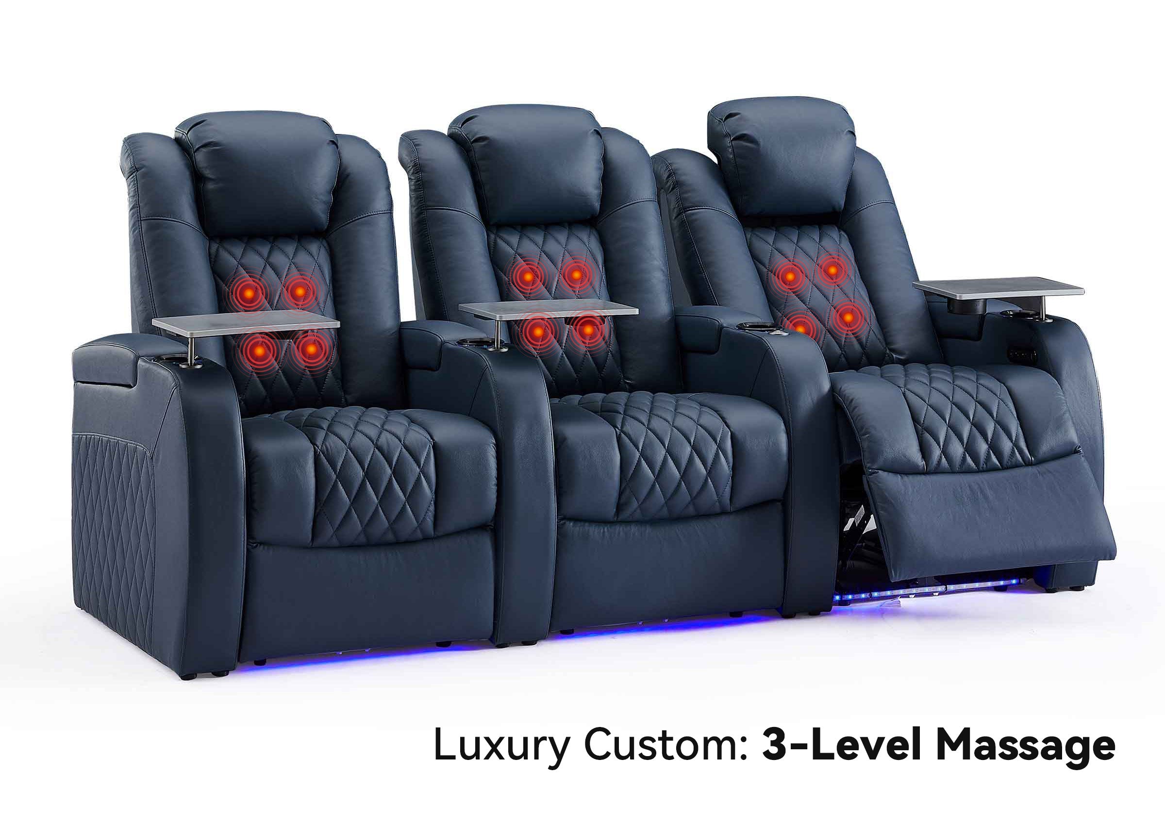 Weilianda Luxury Massage Custom 3-Seater Home Theater Recliners | 3-Level Massage, Top-Grain Leather, Zero Gravity