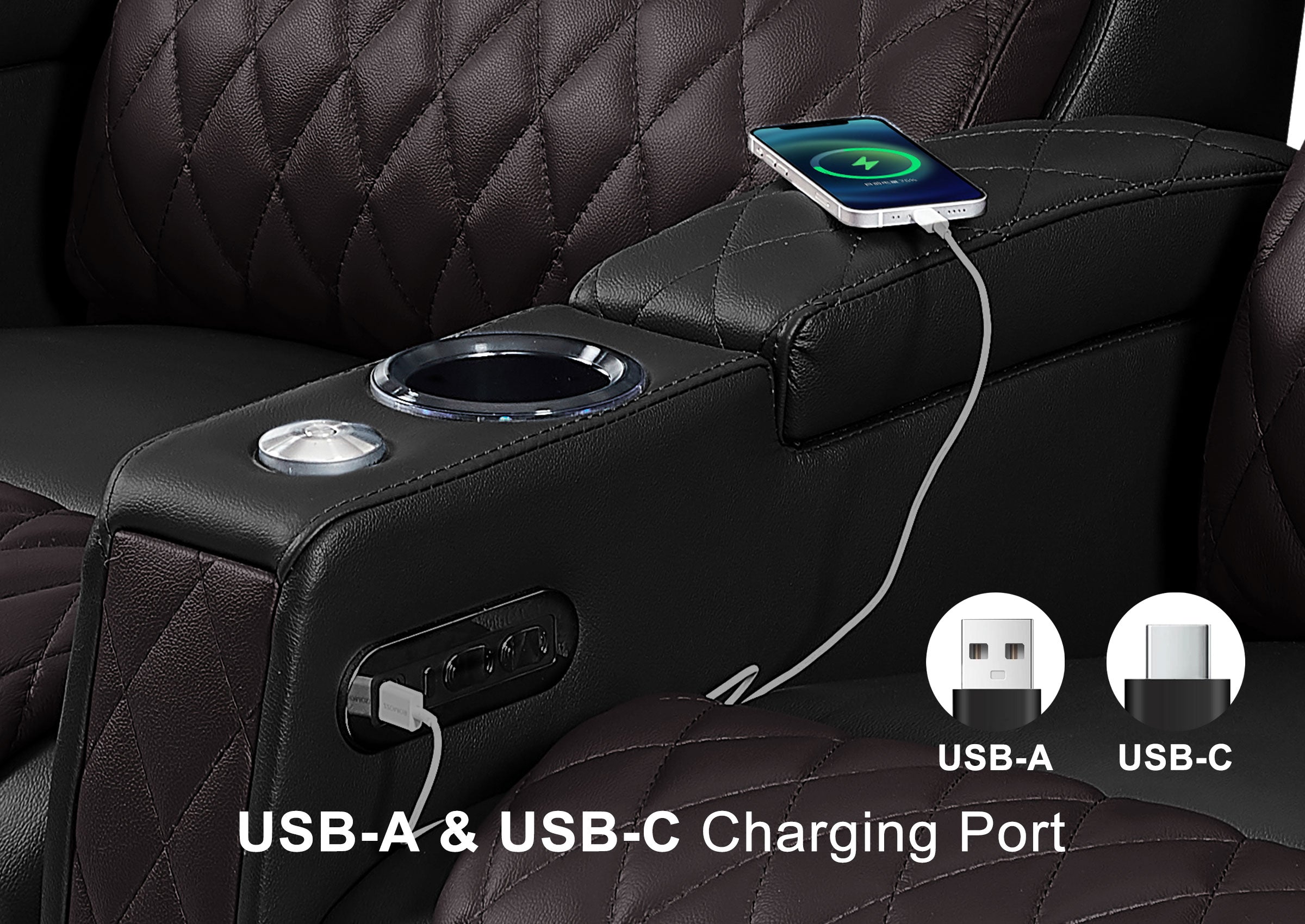 Weilianda AstroUltra Series Black Custom Dual-Color 2-Seat Home Cinema Sofa with Adjustable Headrest & Footrest