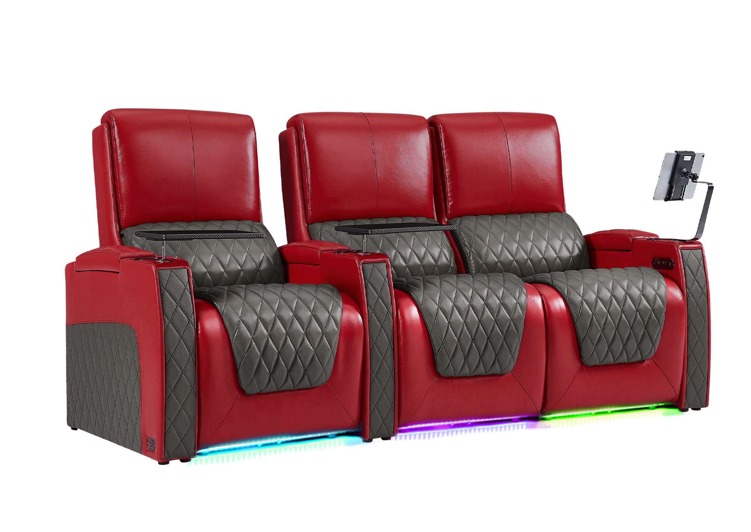 Weilianda AstroUltra Series Red Custom Two-Tone 3-Seat Movie Theater Seats with Adjustable Headrest