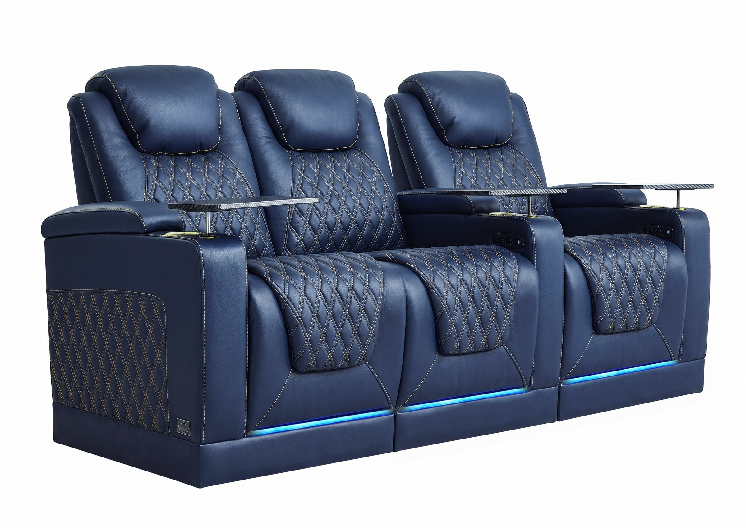 Weilianda Chic Riser Series Home Theater Seating Row of 3 | Gold Accent Chair with LED Lighting