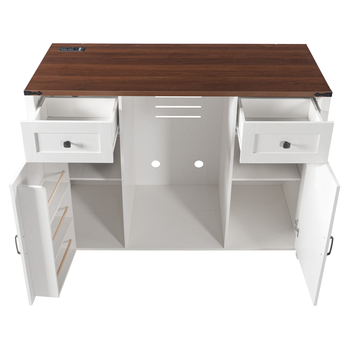 53.2" Farmhouse Fridge Cabinet Cabinet with Power Outlet, White
