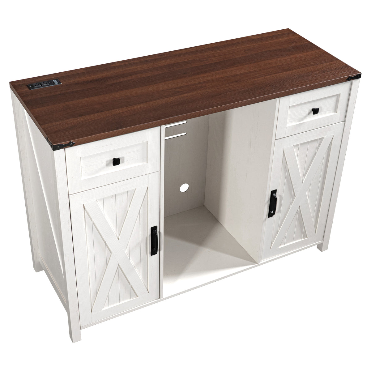 53.2" Farmhouse Fridge Cabinet Cabinet with Power Outlet, White