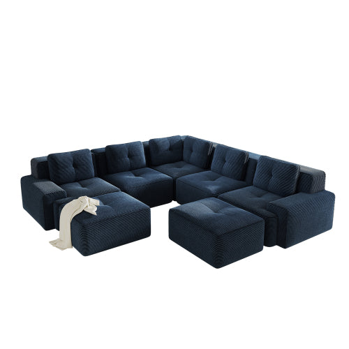 Oversized 6-Seater V-Shaped Corduroy Sectional with Dual Movable Ottomans