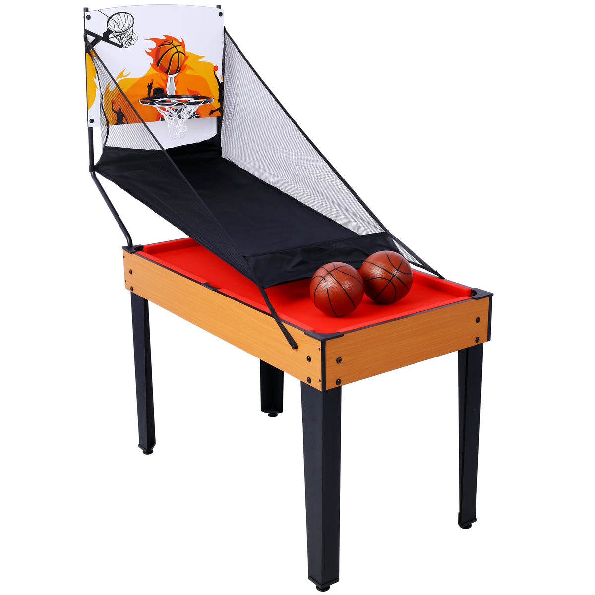 Versatile 5-in-1 Multi-Game Table with Billiards, Foosball & More, Brown/Red