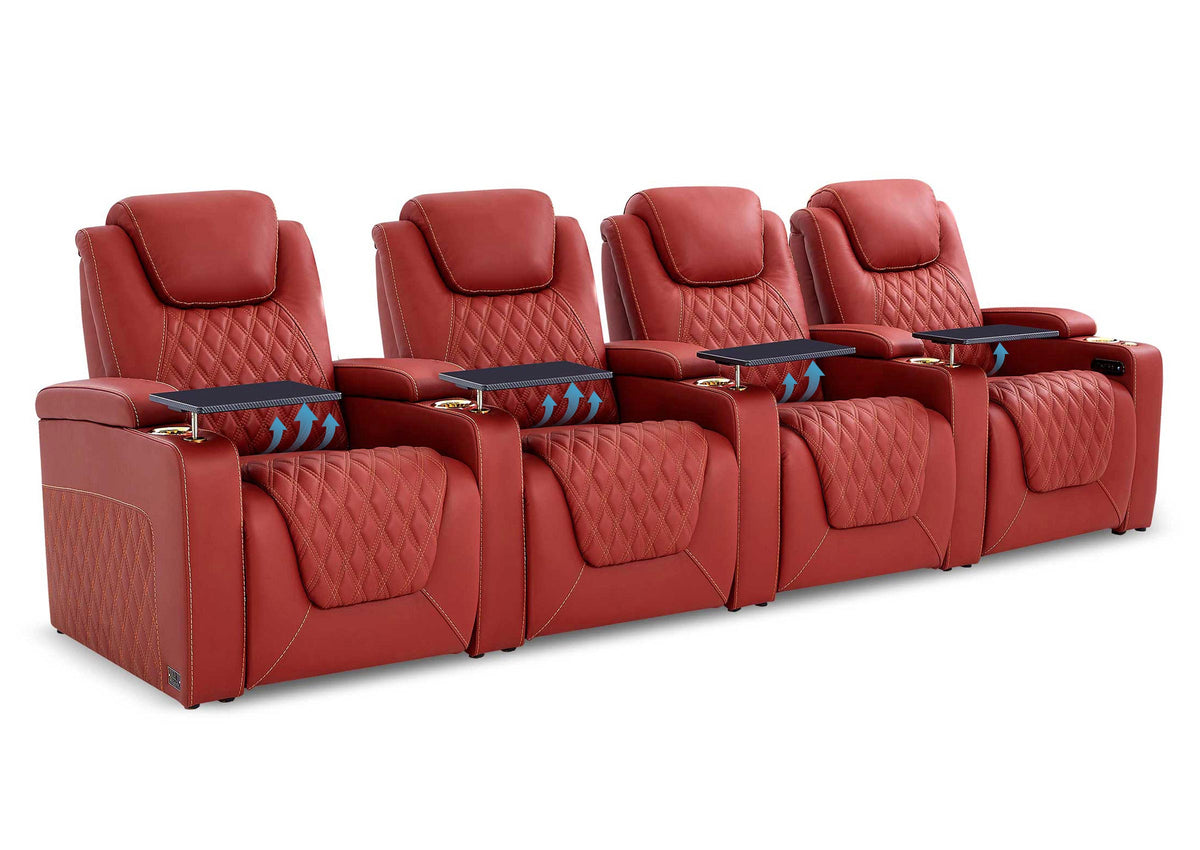 Weilianda Chic Lumbar Series Four-Seat Genuine Sofa with Adjustable Power Lumbar Support for Movie Room