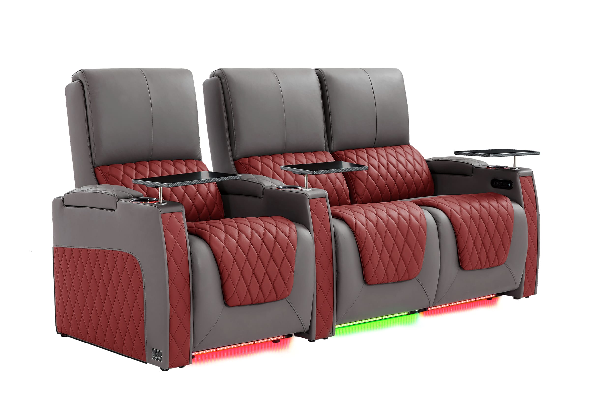 Weilianda AstroUltra Series Grey Custom Two-Tone 3-Seat Power Home Theater Recliner with Ambient Lighting