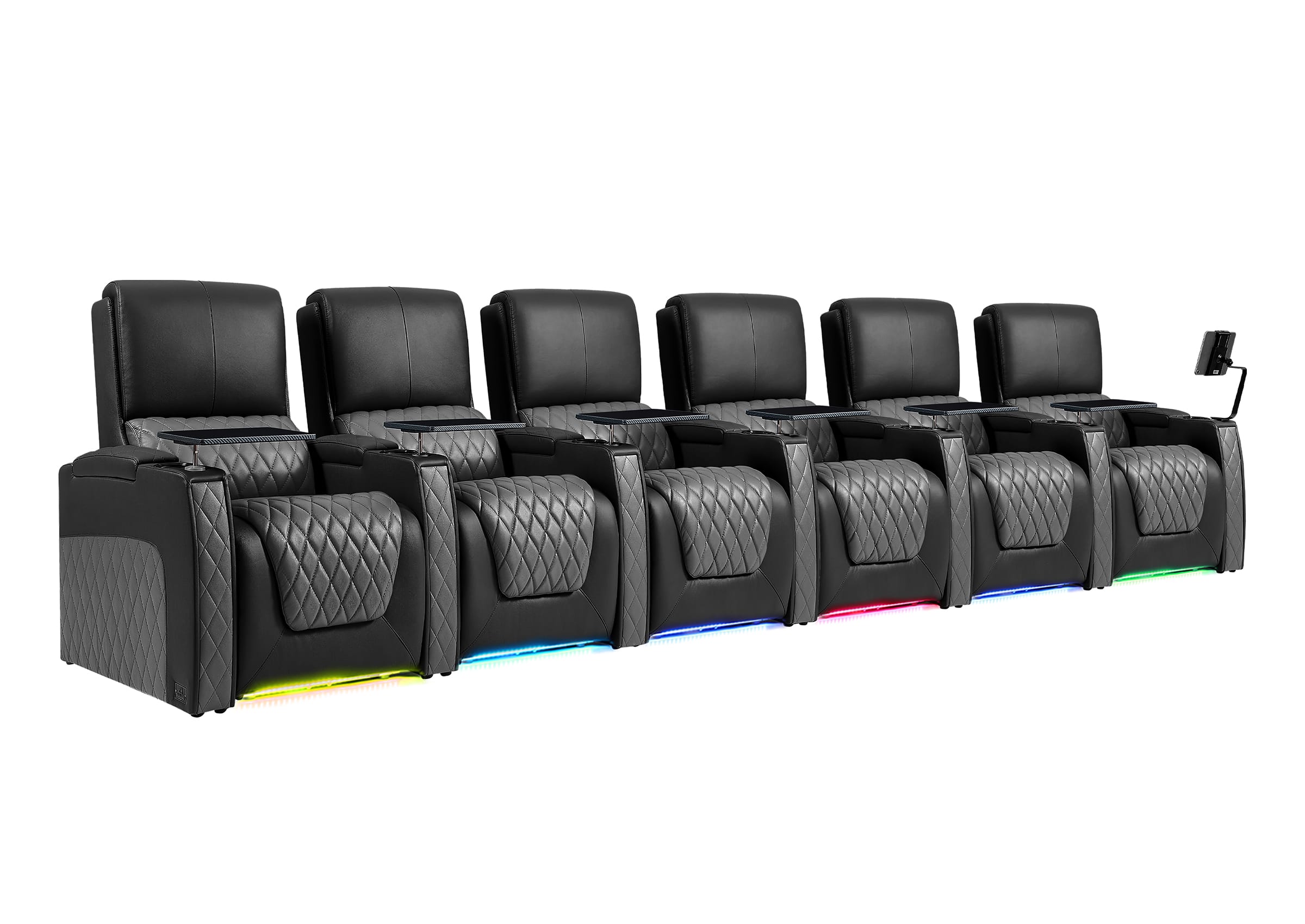 Weilianda AstroUltra Series Black Custom Dual-Color 6-Seat Electronic Recliner with Ambient Lighting for Home Theater