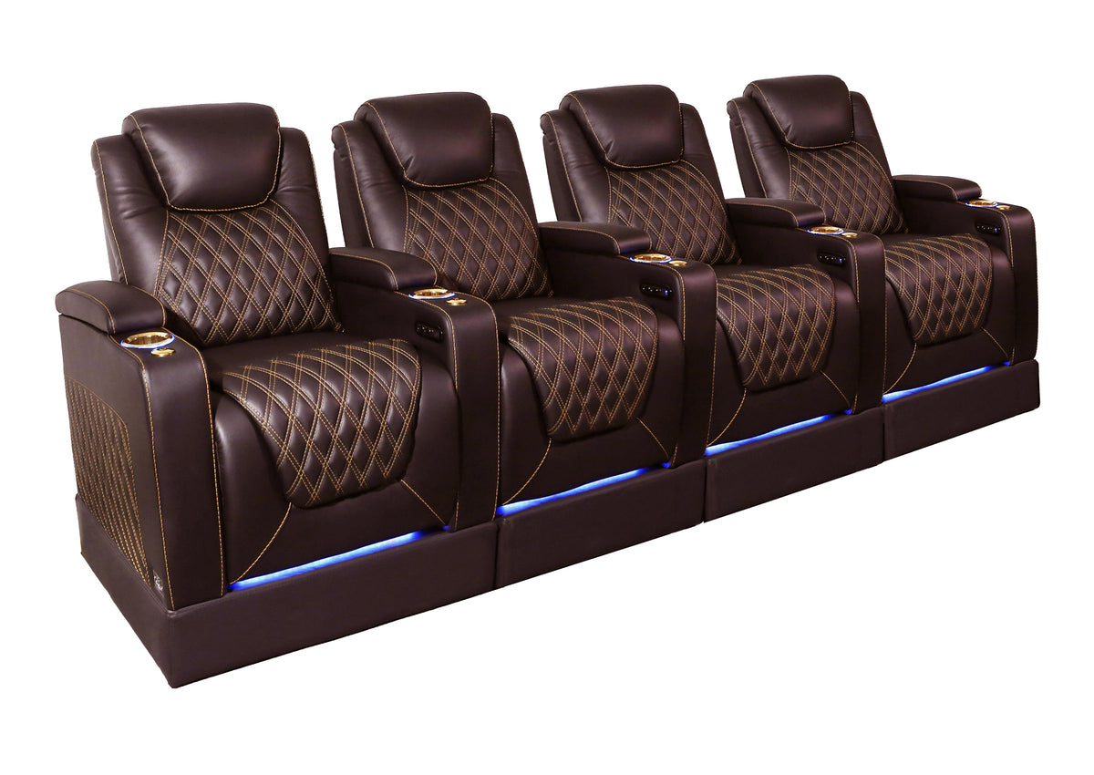 Weilianda Chic Riser Series 4-Seat Top-Grain Leather Recliner | USB Charging & 7 Color Lighting
