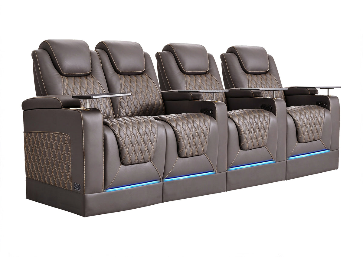Weilianda Chic Riser Series 4-Seat Top-Grain Leather Recliner | USB Charging & 7 Color Lighting