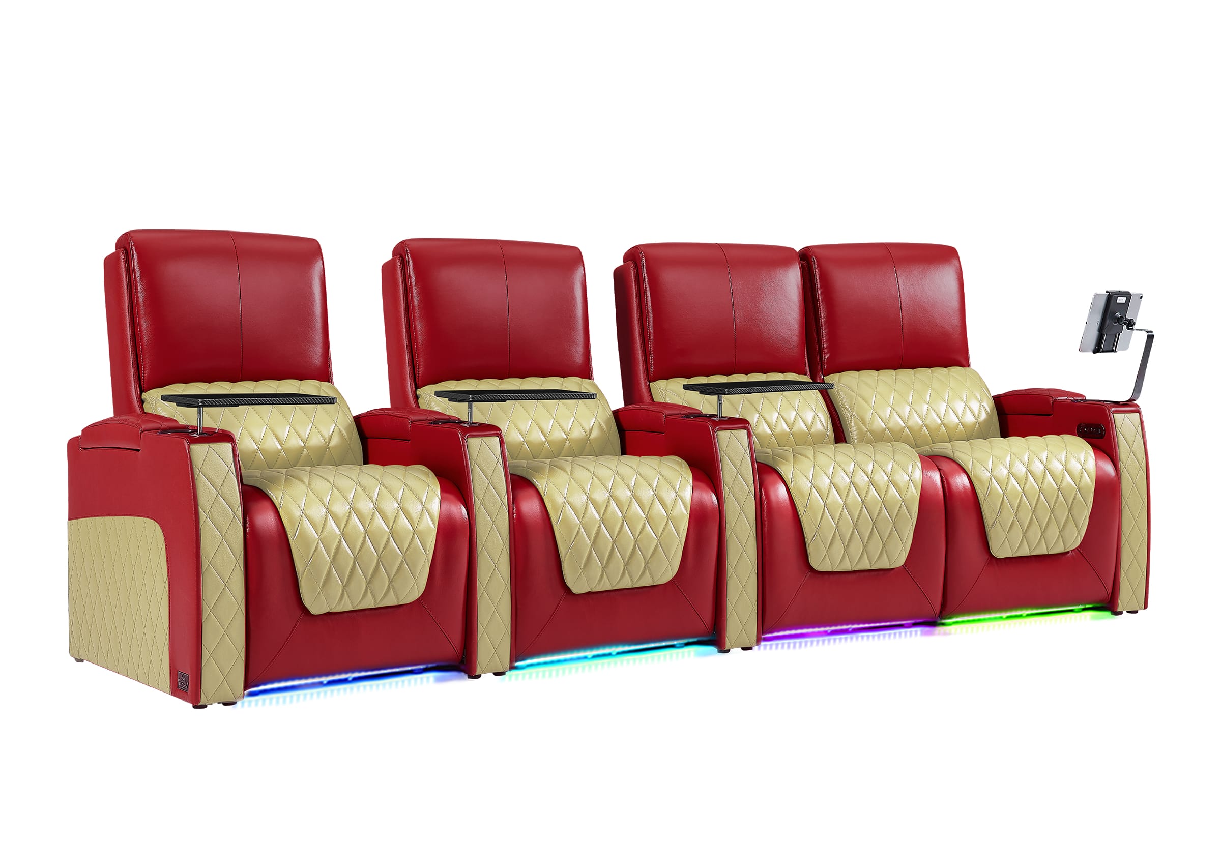Weilianda AstroUltra Series Red Custom Two-Tone 4-Seat Genuine Sofa with USB Charging