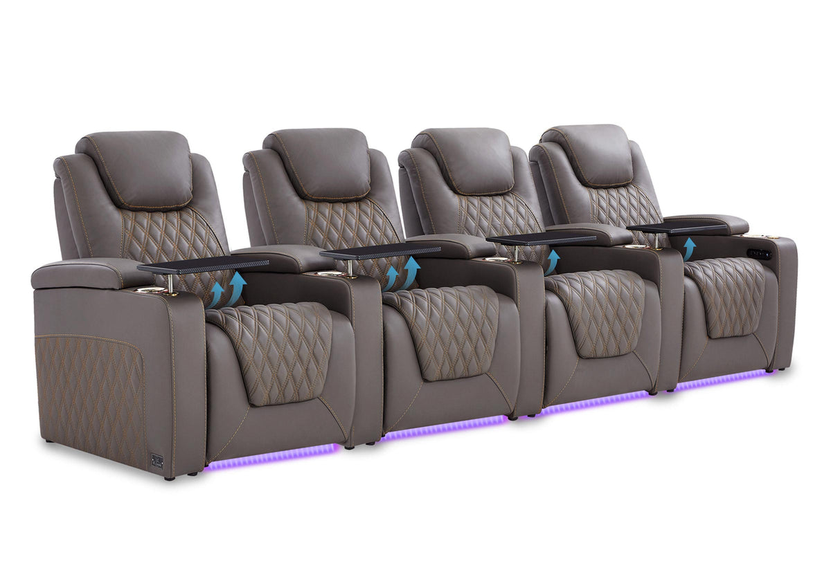 Weilianda Chic Lumbar Series Four-Seat Genuine Sofa with Adjustable Power Lumbar Support for Movie Room