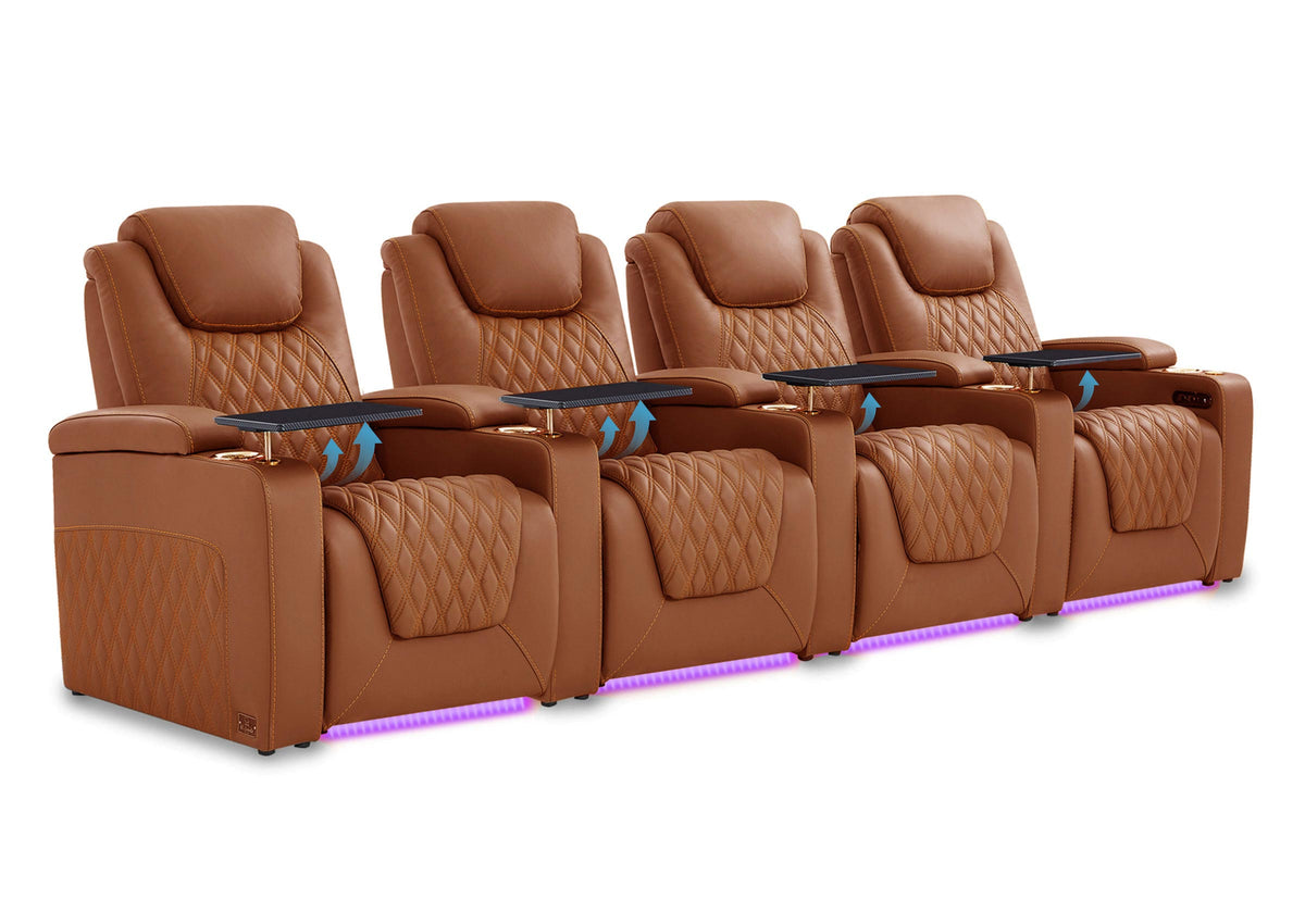 Weilianda Chic Lumbar Series Four-Seat Genuine Sofa with Adjustable Power Lumbar Support for Movie Room