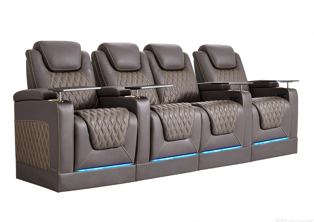 Weilianda Chic Riser Series 4-Seat Top-Grain Leather Recliner | USB Charging & 7 Color Lighting