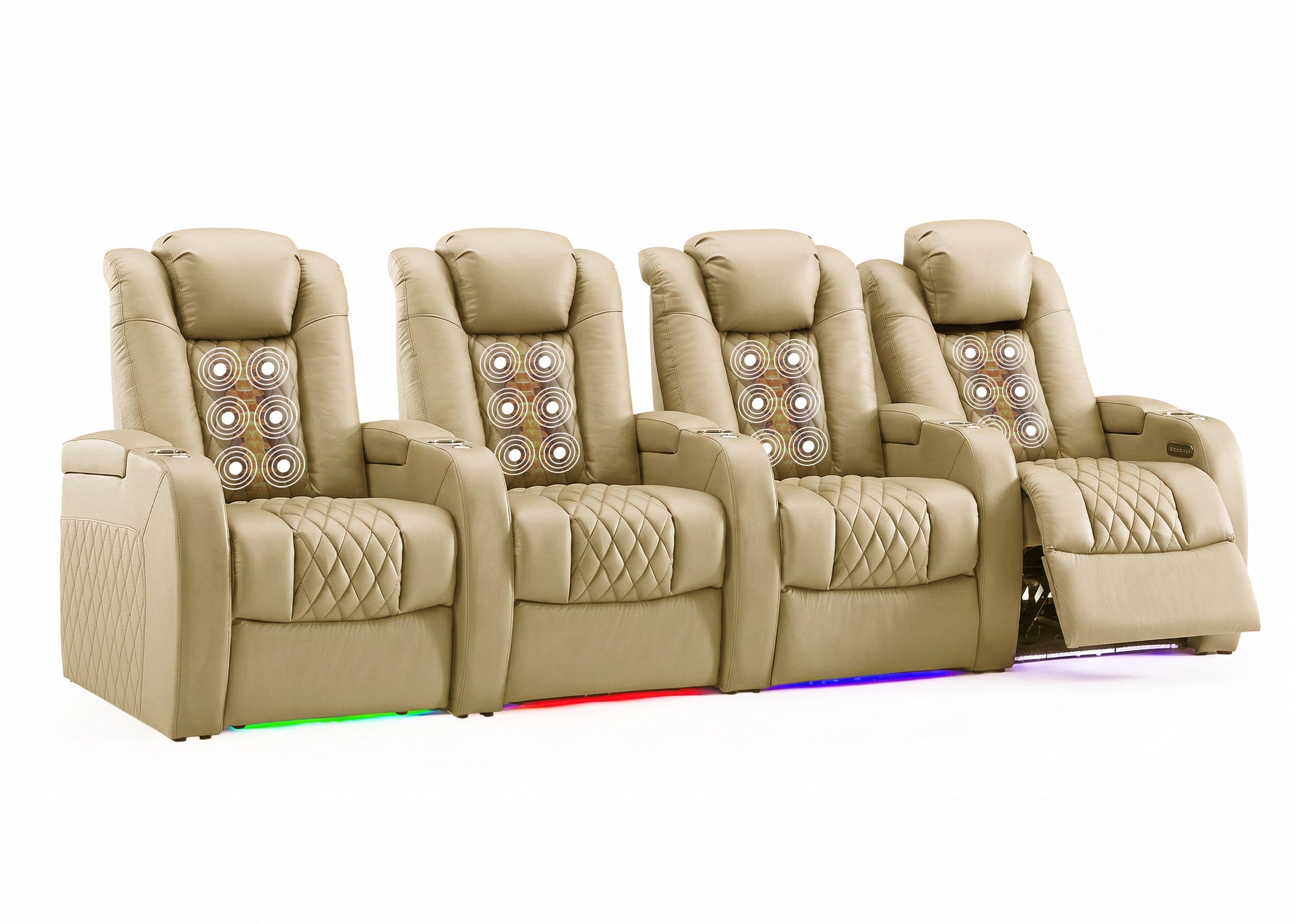 Weilianda FortLux Massage Series Custom 4-Seater Home Theater Recliners | 3-Level Massage, Top-Grain Leather, Zero Gravity & LED Ambient Lighting