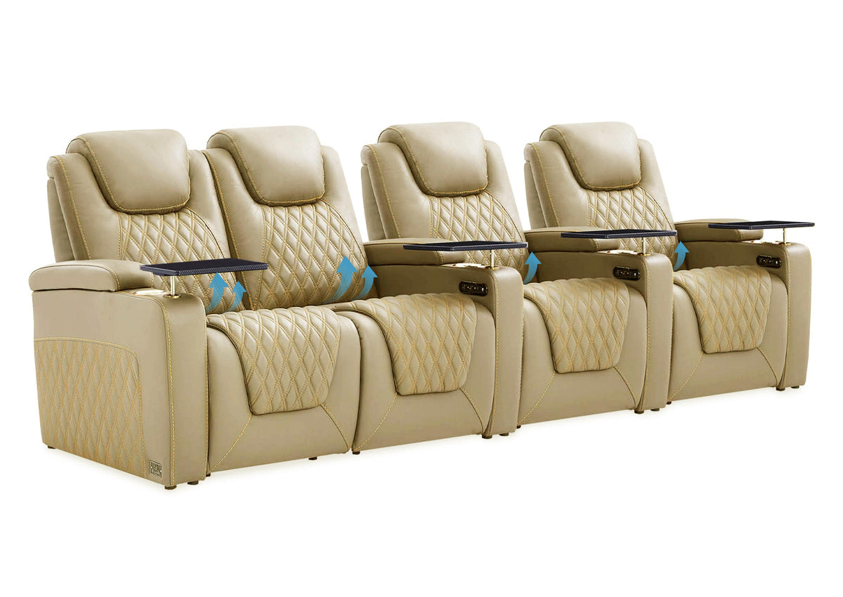 Weilianda Chic Lumbar Series Four-Seat Genuine Sofa with Adjustable Power Lumbar Support for Movie Room