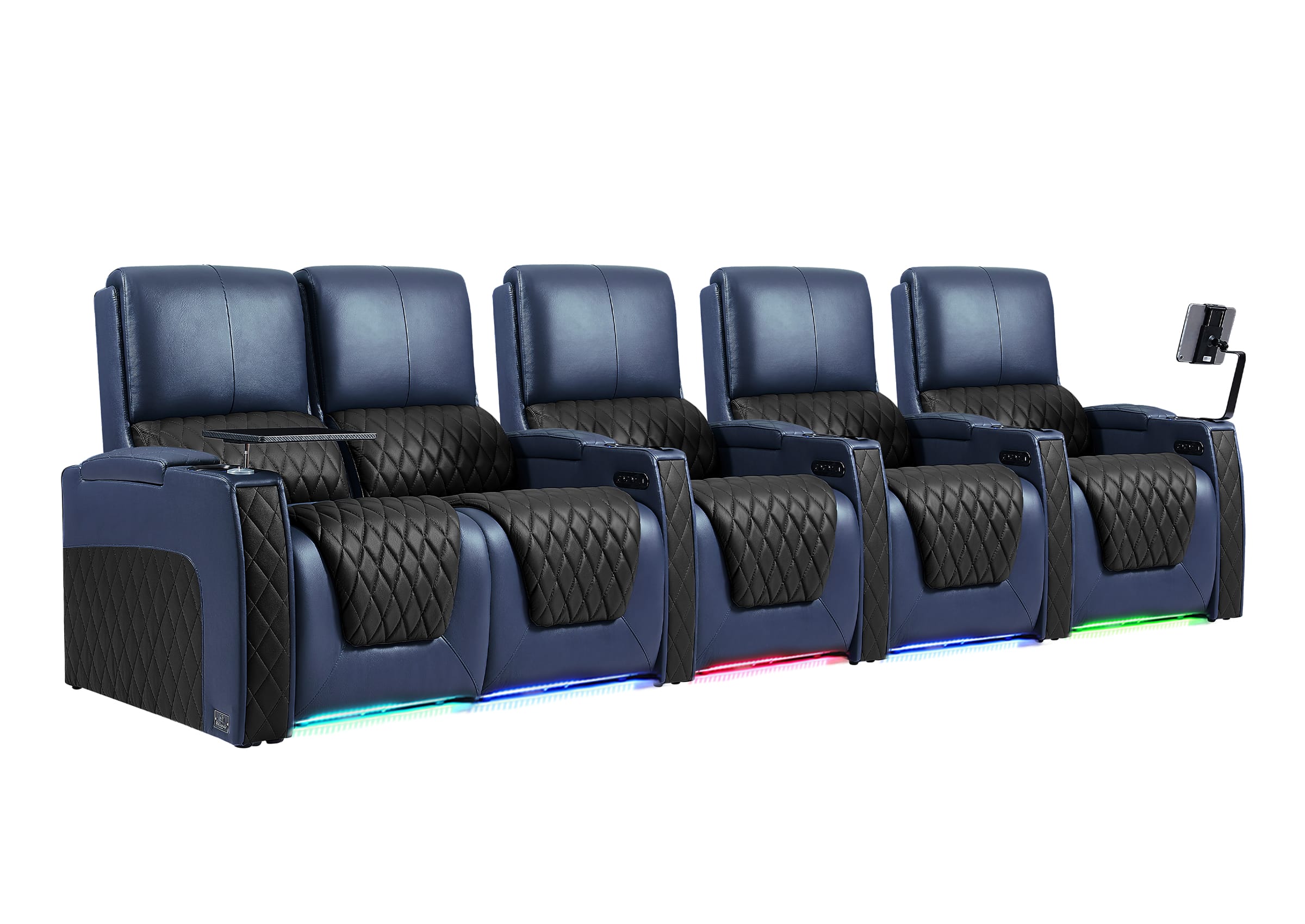 Weilianda AstroUltra Series Blue Custom Dual-Tone 5 Seater Couch Recliner with Adjustable Headrest & Lighting