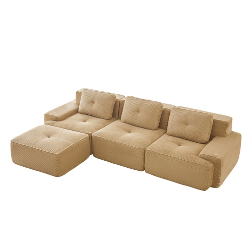 Oversized 6-Seater V-Shaped Corduroy Sectional with Dual Movable Ottomans