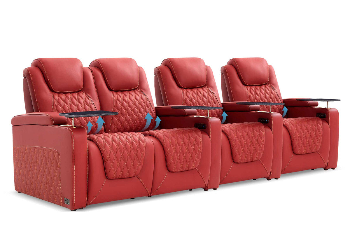 Weilianda Chic Lumbar Series Four-Seat Genuine Sofa with Adjustable Power Lumbar Support for Movie Room